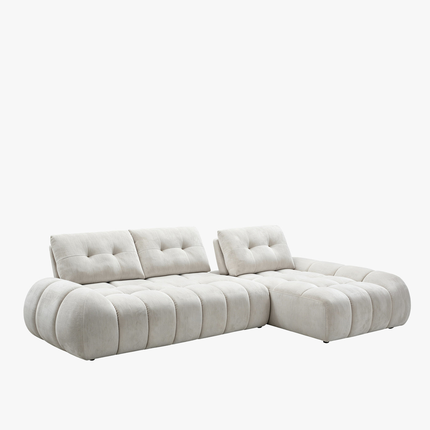 KESSY Canapé d'angle avec dossier amovible en tissu capitonné beige - Angle droit