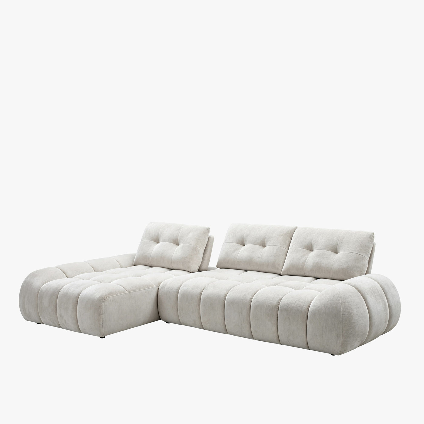 KESSY Canapé d'angle avec dossier amovible en tissu capitonné beige - Angle gauche