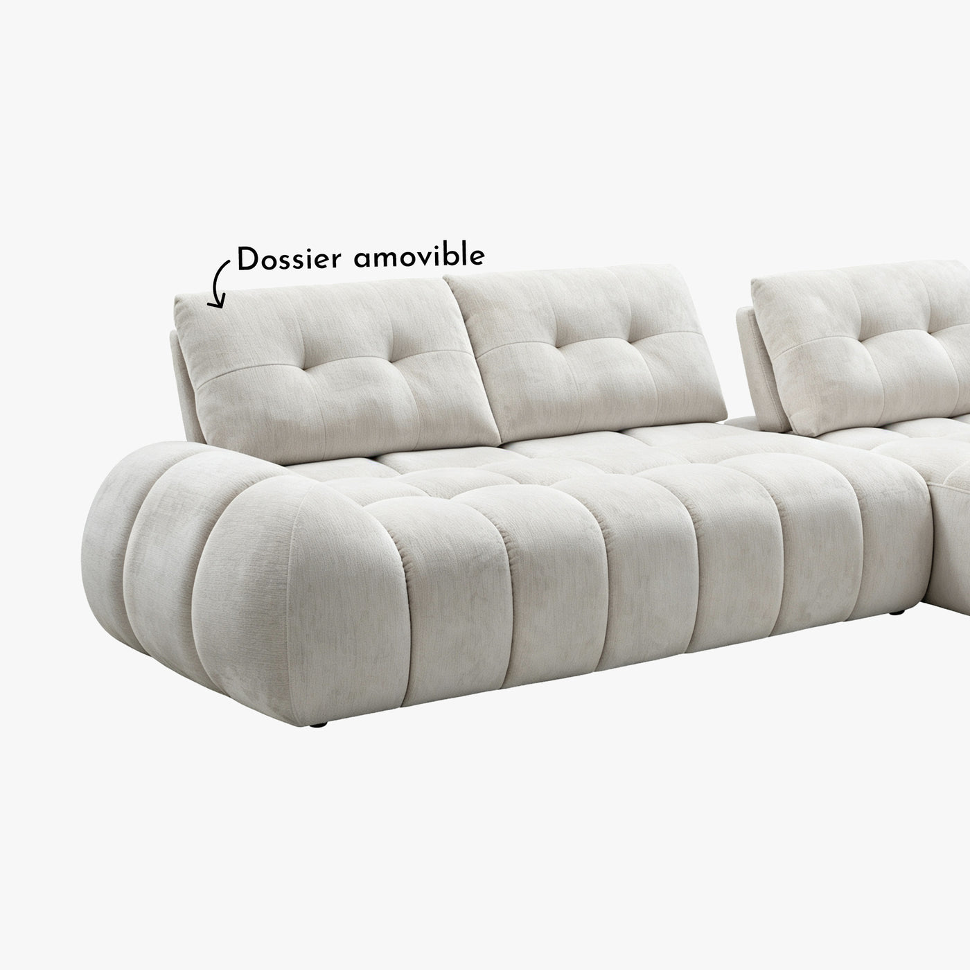 KESSY Canapé d'angle avec dossier amovible en tissu capitonné beige - Angle droit