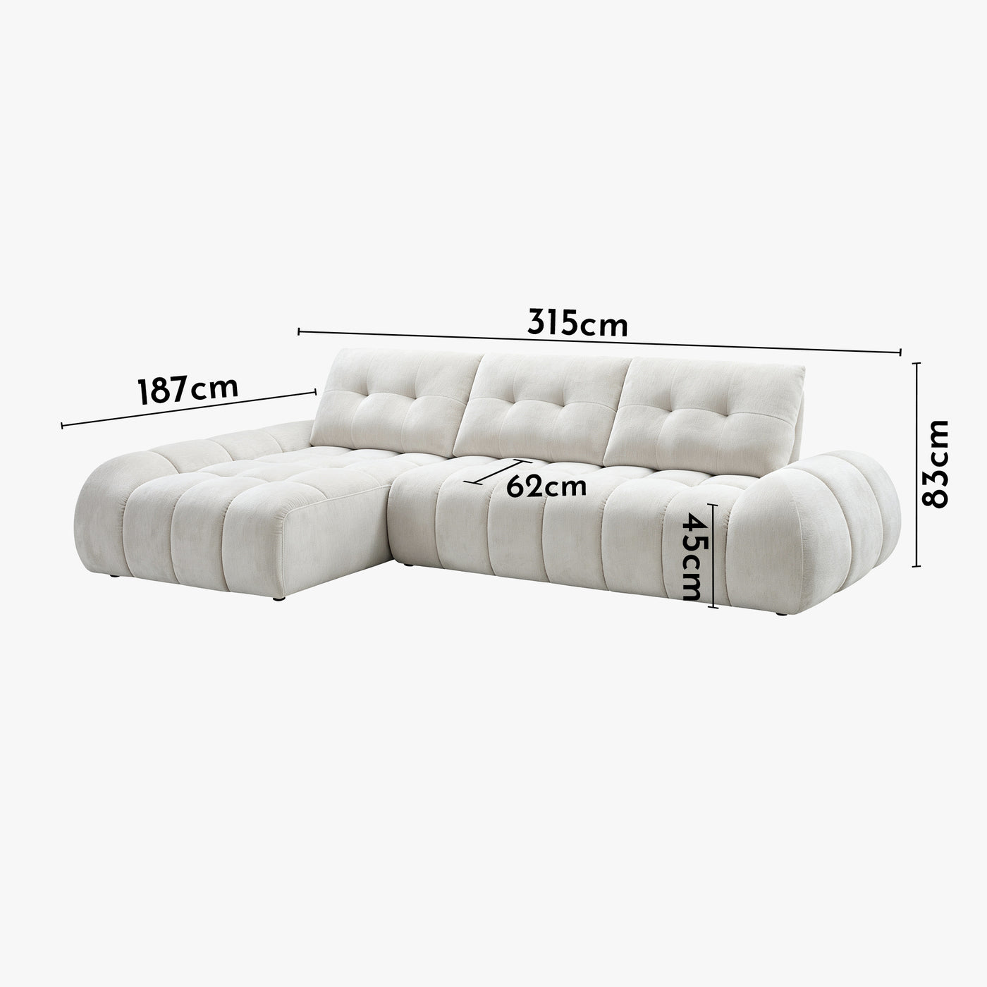 KESSY Canapé d'angle avec dossier amovible en tissu capitonné beige - Angle gauche
