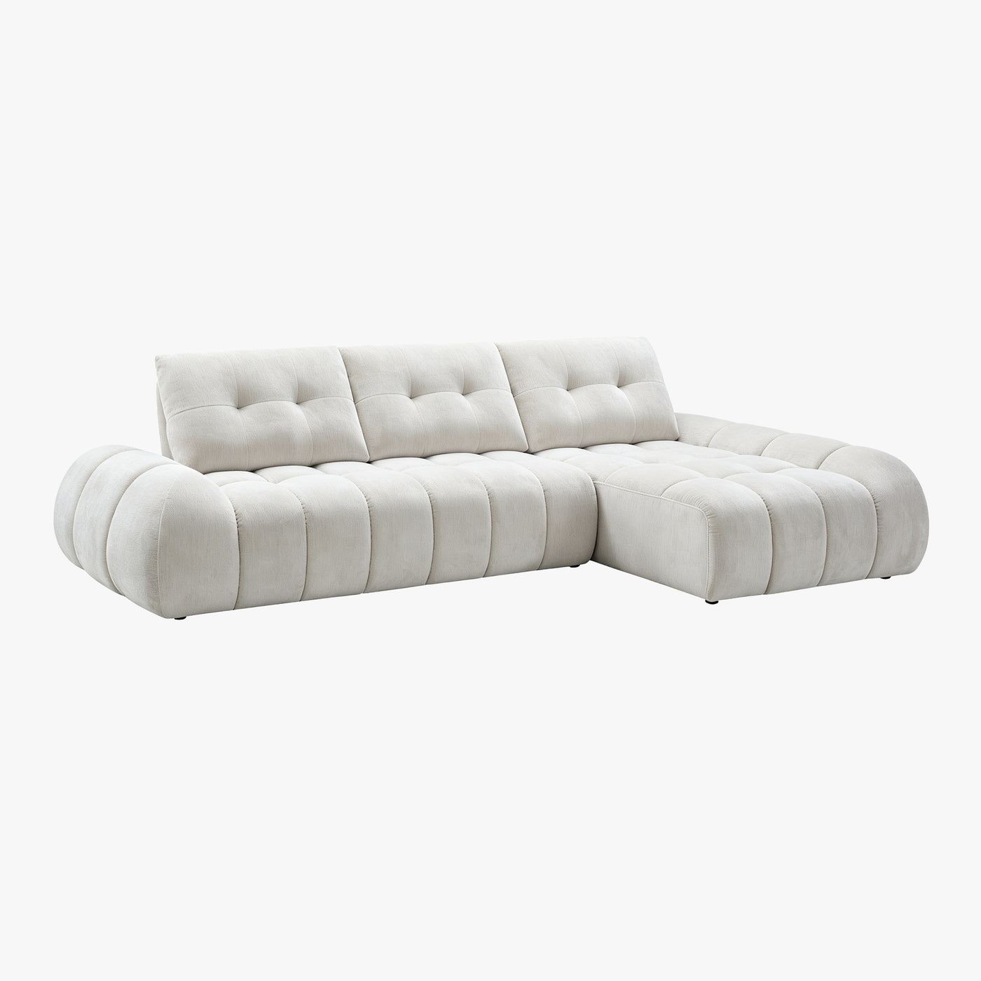 KESSY Canapé d'angle avec dossier amovible en tissu capitonné beige - Angle droit