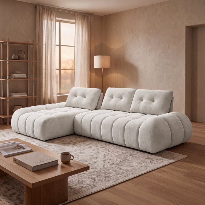 KESSY Canapé d'angle avec dossier amovible en tissu capitonné beige - Angle gauche