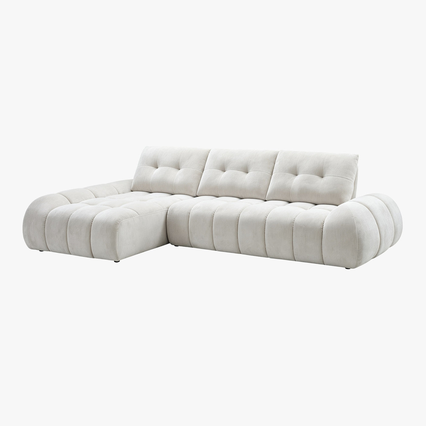 KESSY Canapé d'angle avec dossier amovible en tissu capitonné beige - Angle gauche