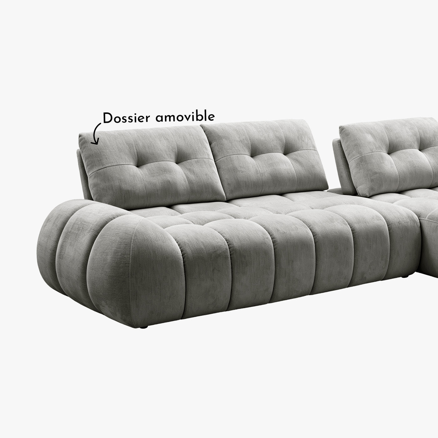 KESSY Canapé d'angle avec dossier amovible en tissu capitonné gris - Angle droit
