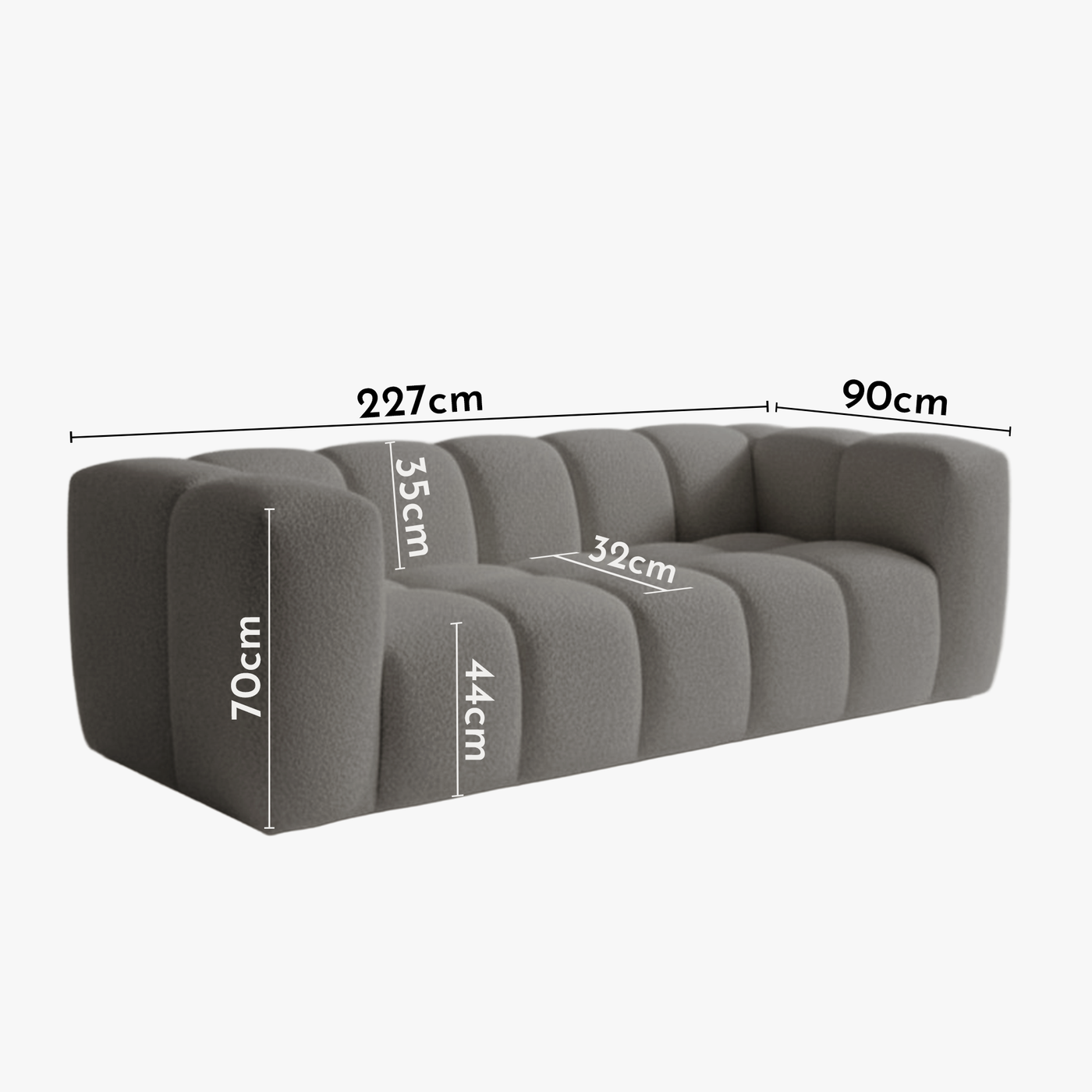 LAYANE Canapé 3 places tissu bouclette gris clair