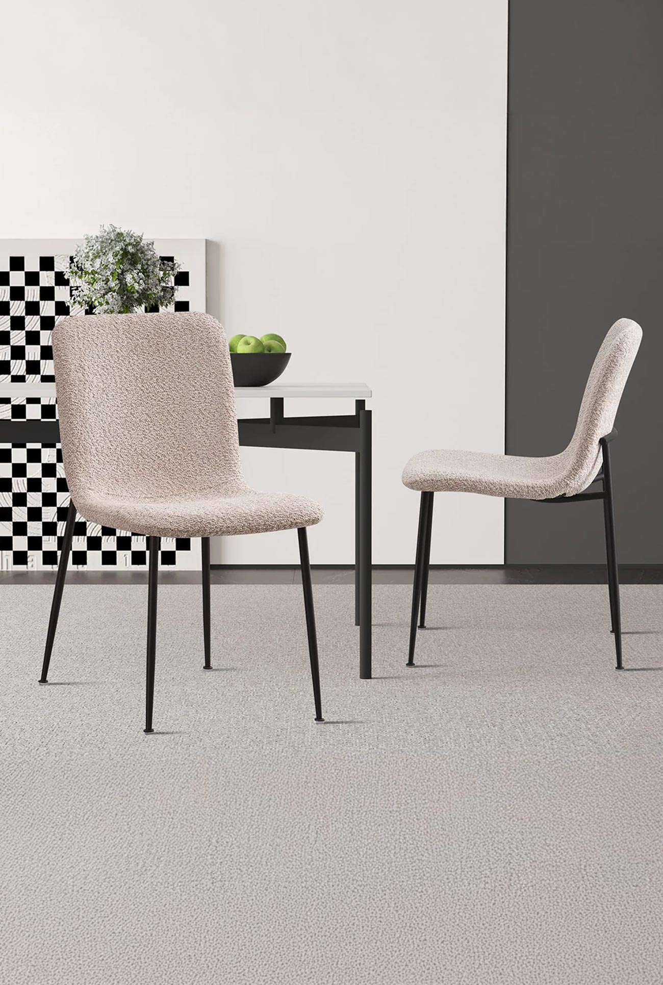 LEONOR - Lots de 2 chaises de repas en tissu bouclette gris ou beige