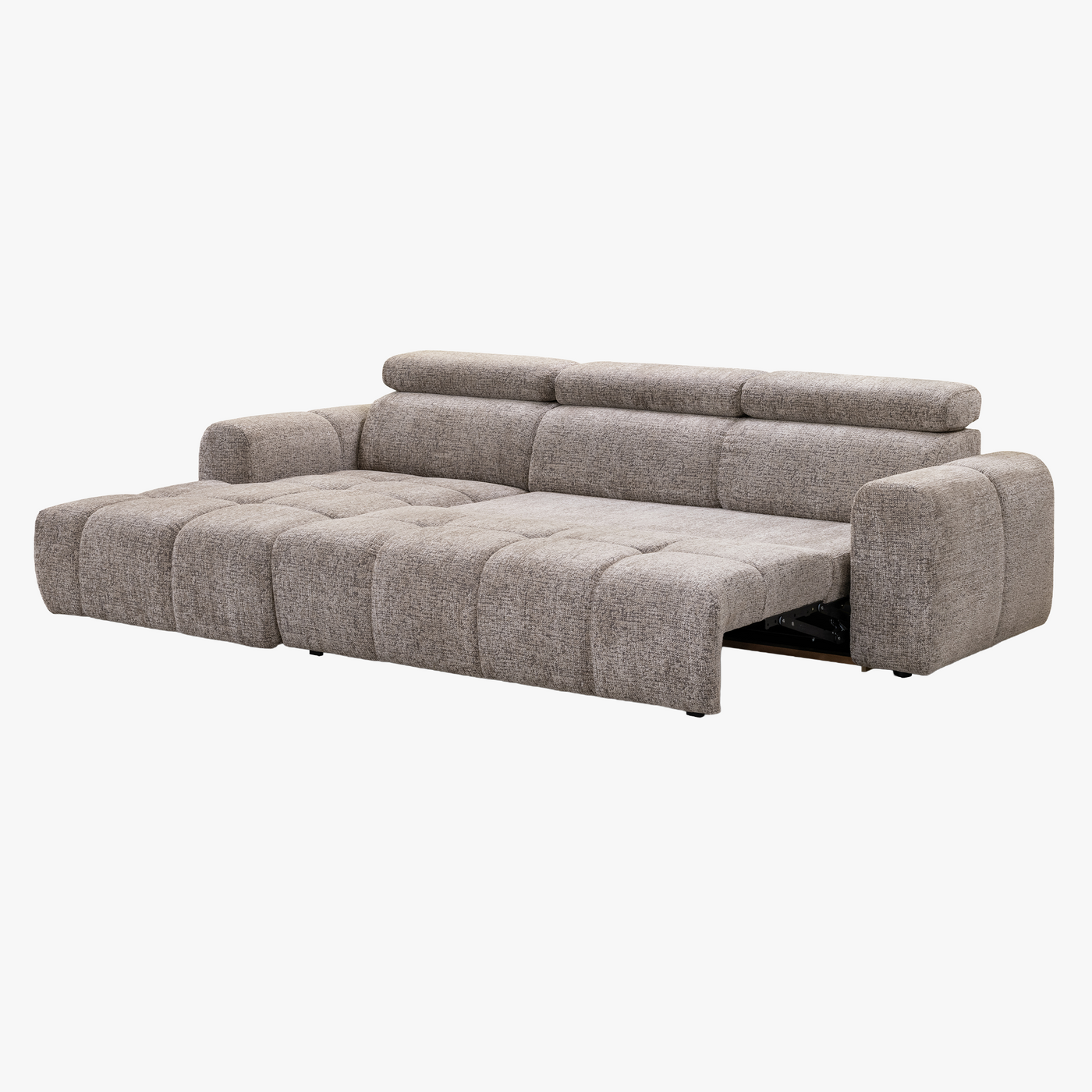 ALEXIA Canapé d'angle convertible avec têtières relevables en tissu taupe - Angle gauche