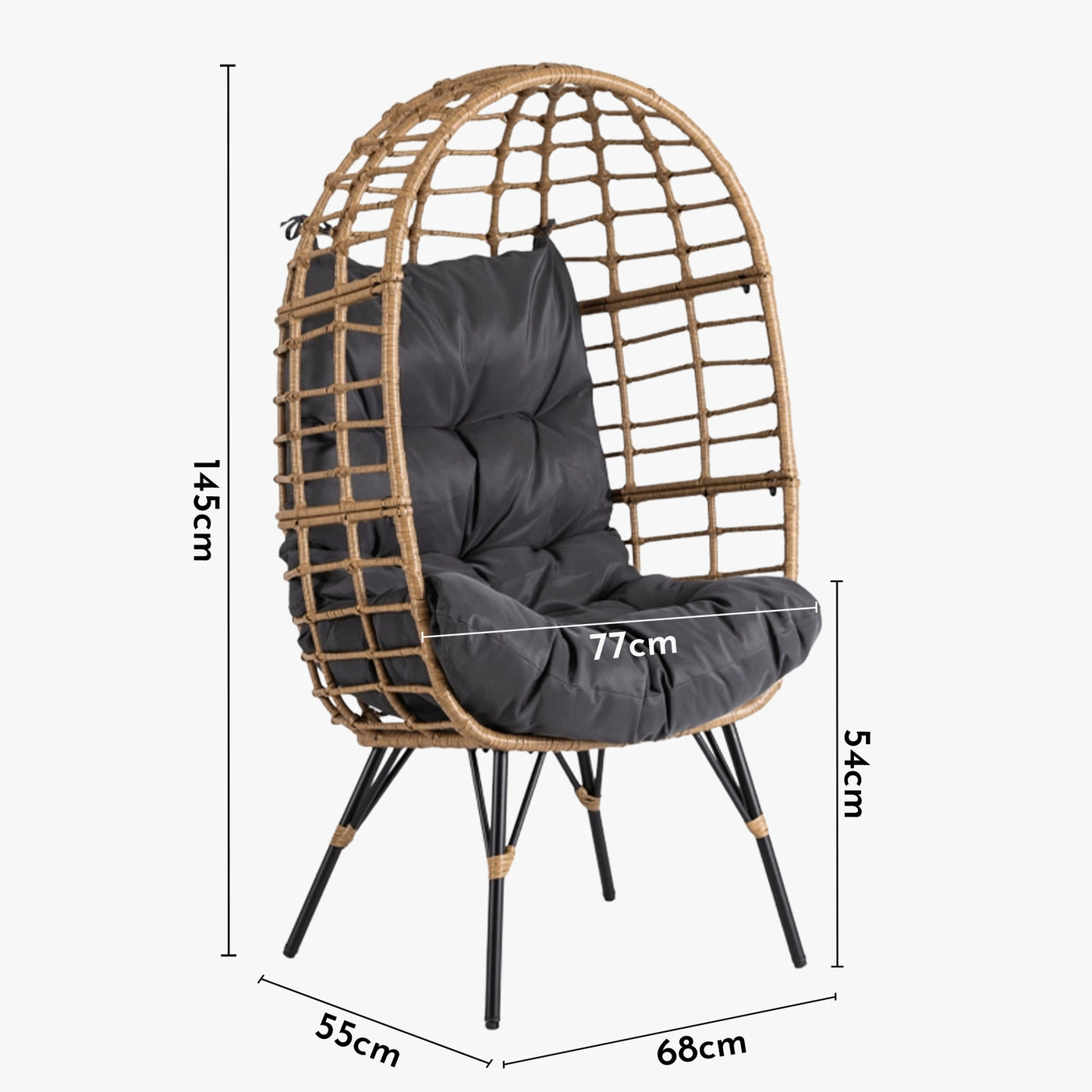 MADISON Fauteuil de jardin couleur bois et gris foncé pieds en métal noir