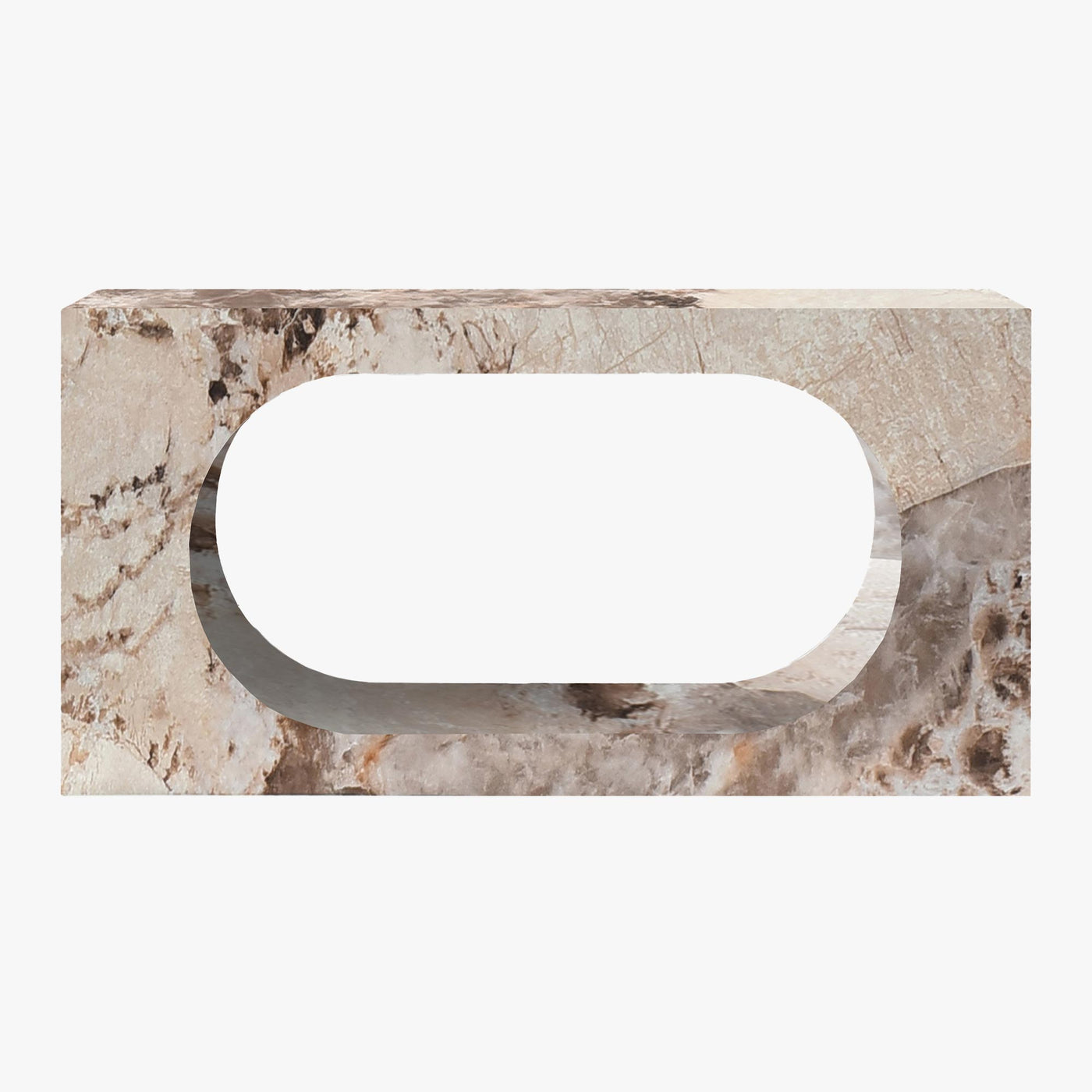 MANYA Console rectangulaire marbre d'ingénierie beige et marron
