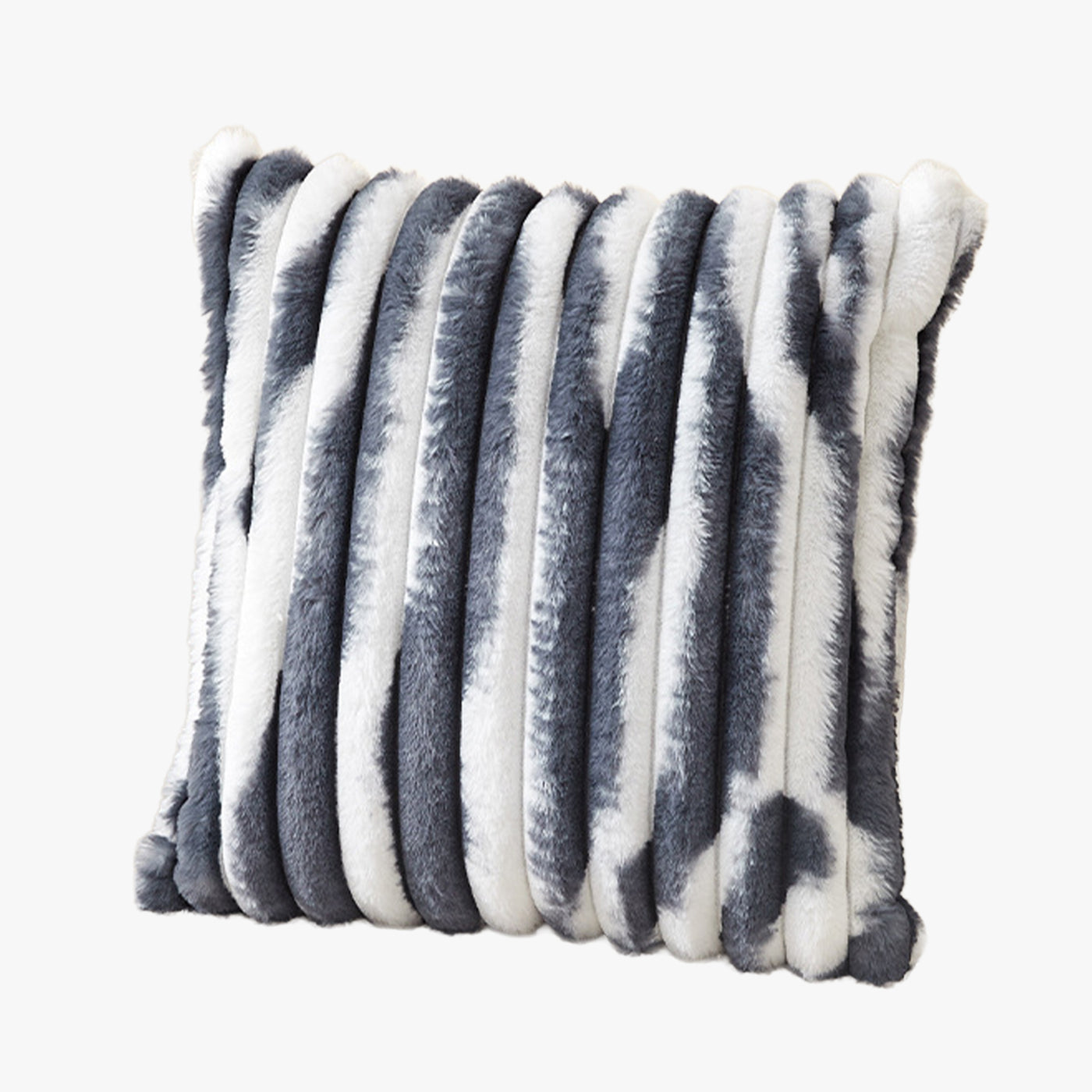 EVELYA Coussin carré en tissu côtelé gris et blanc 43x43 cm