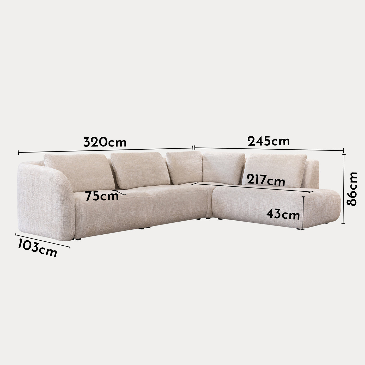MERYA Canapé d'angle modulable en tissu beige - Angle droit