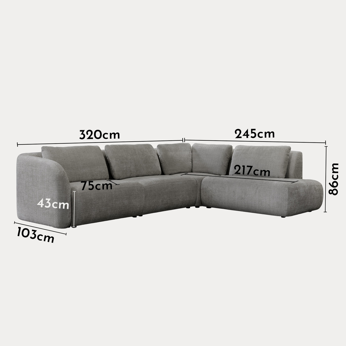 MERYA Canapé d'angle modulable en tissu gris - Angle droit
