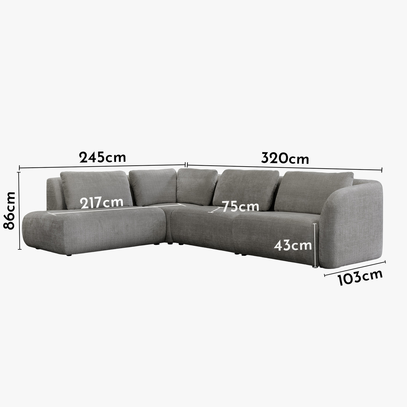 MERYA Canapé d'angle modulable en tissu gris - Angle gauche