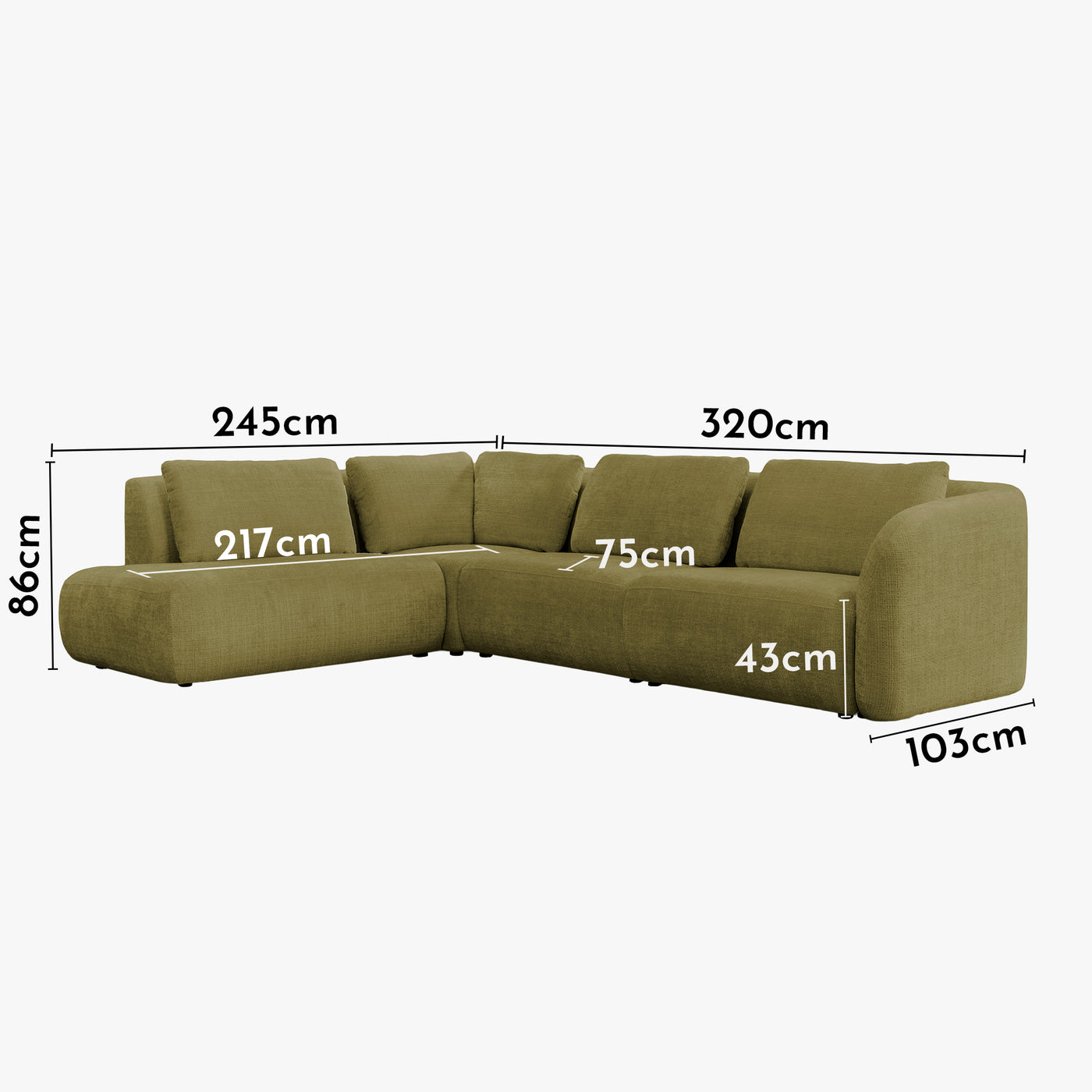 MERYA Canapé d'angle modulable en tissu vert olive - Angle gauche