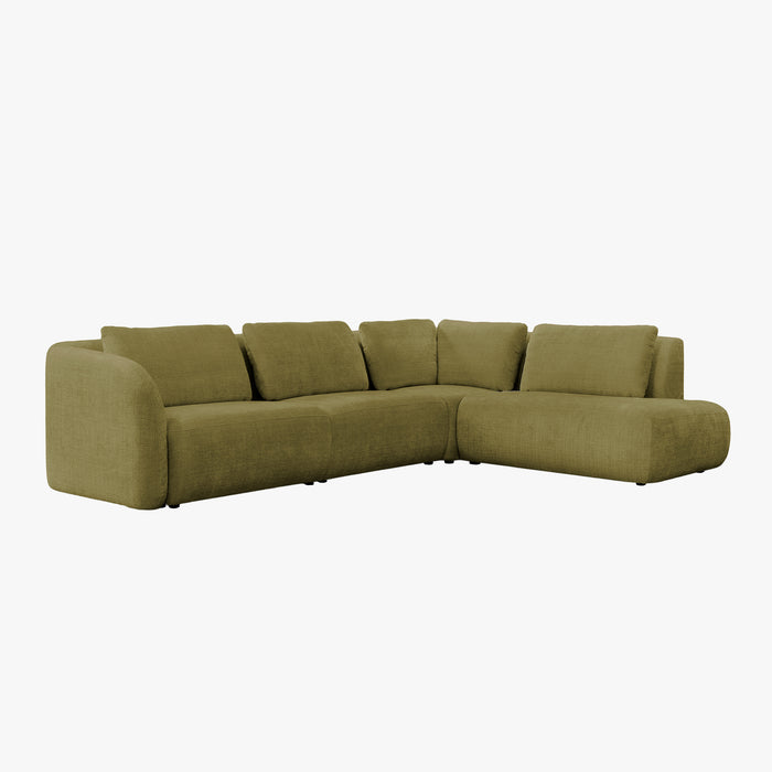 MERYA Canapé d'angle modulable en tissu vert olive - Angle droit