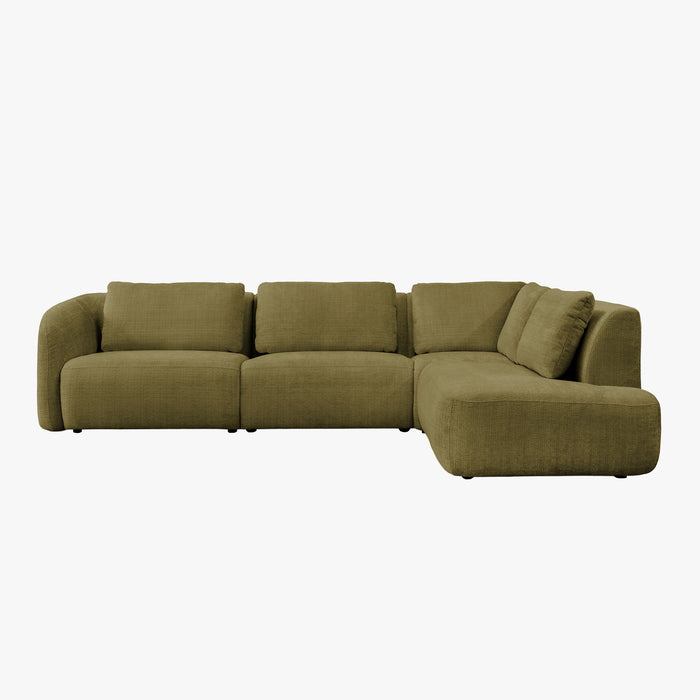 MERYA Canapé d'angle modulable en tissu vert olive - Angle droit