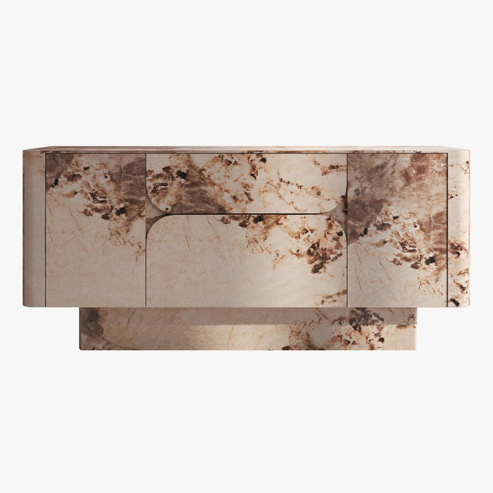 MIRA Buffet enfilade 2 portes 2 tiroirs marbre d'ingénierie beige et marron