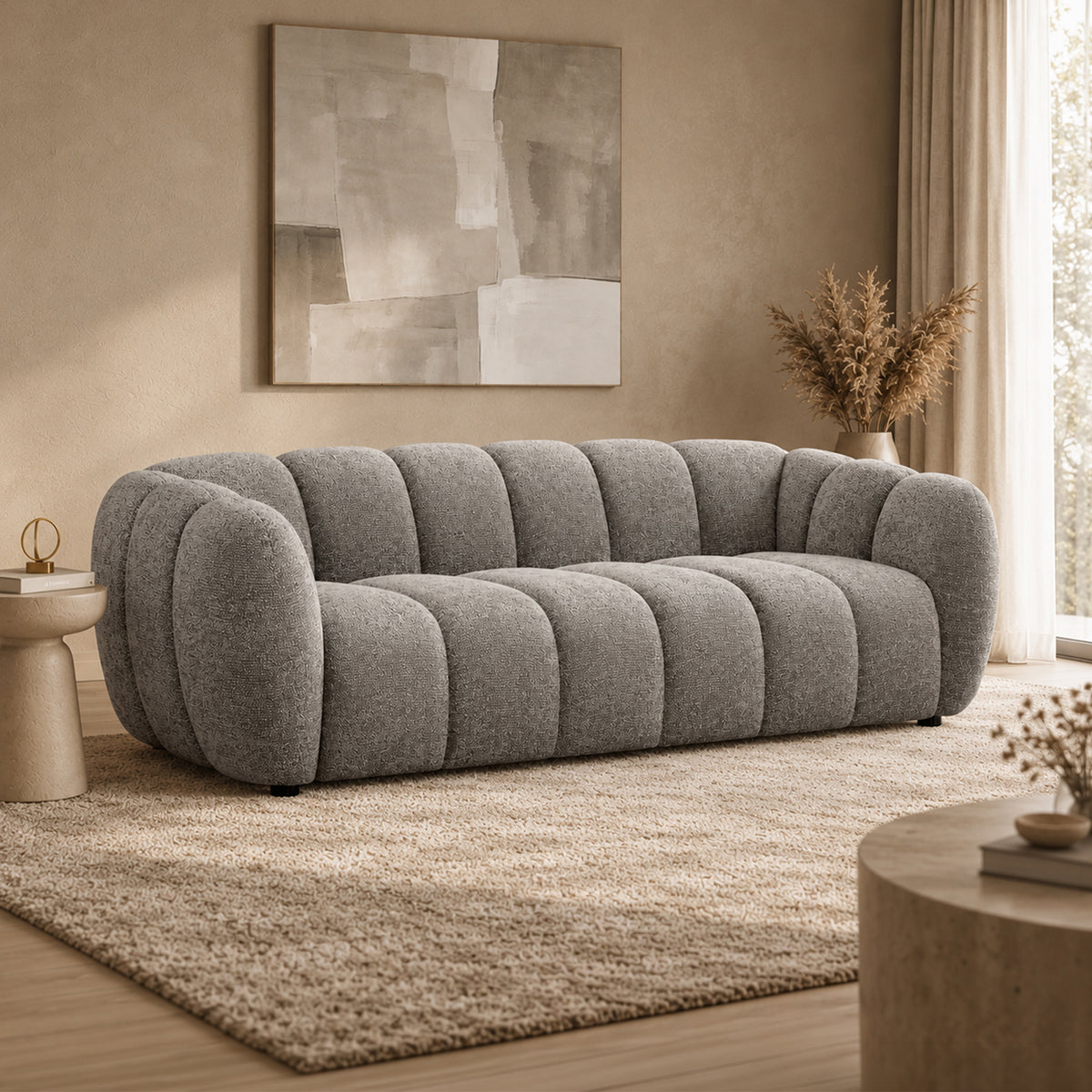 CAMILLE Canapé 3 places en tissu taupe - Canapés fixes - Mobilier Deco