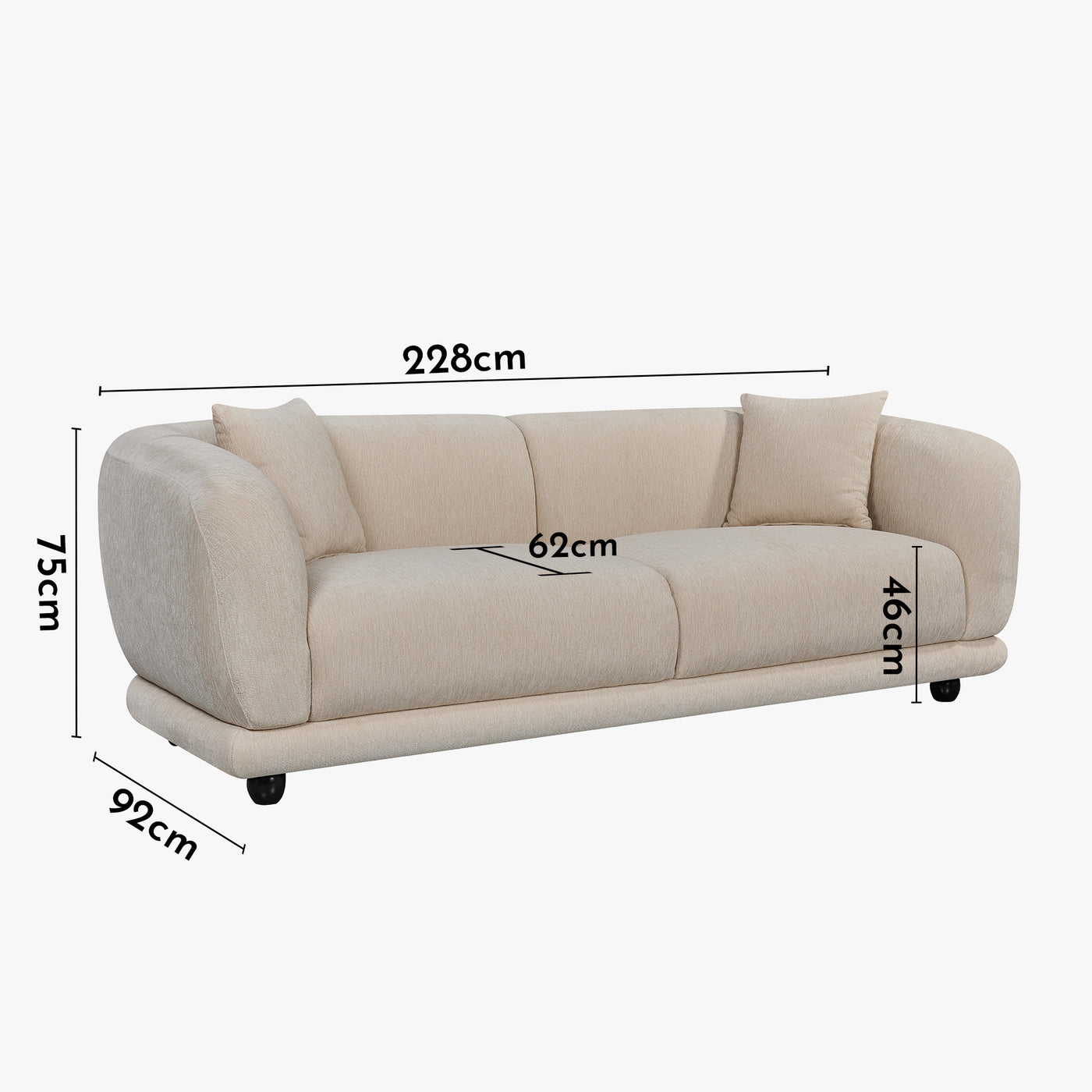 RUMY Canapé 3 places en tissu beige