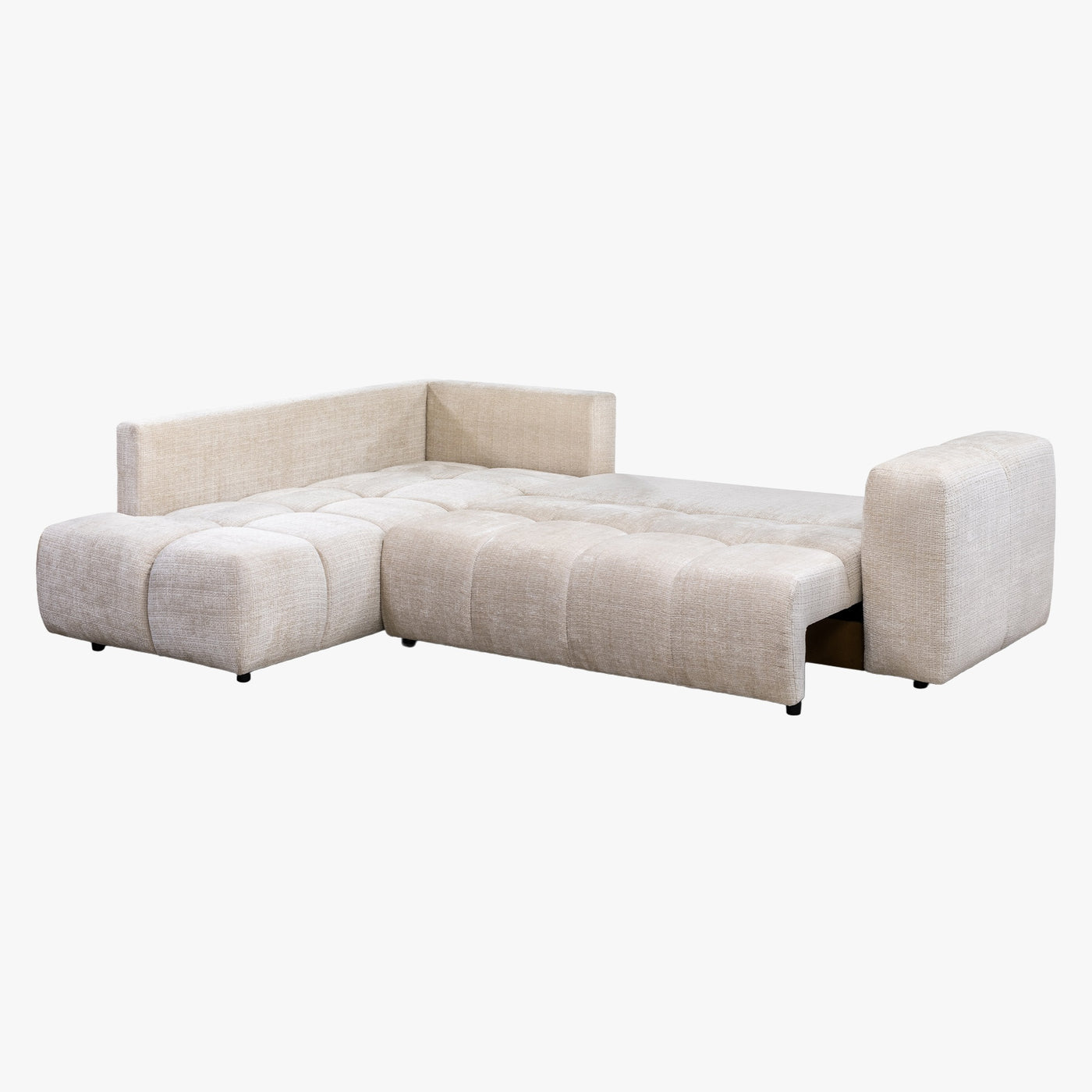 FANY Canapé d'angle convertible en tissu beige - Angle gauche