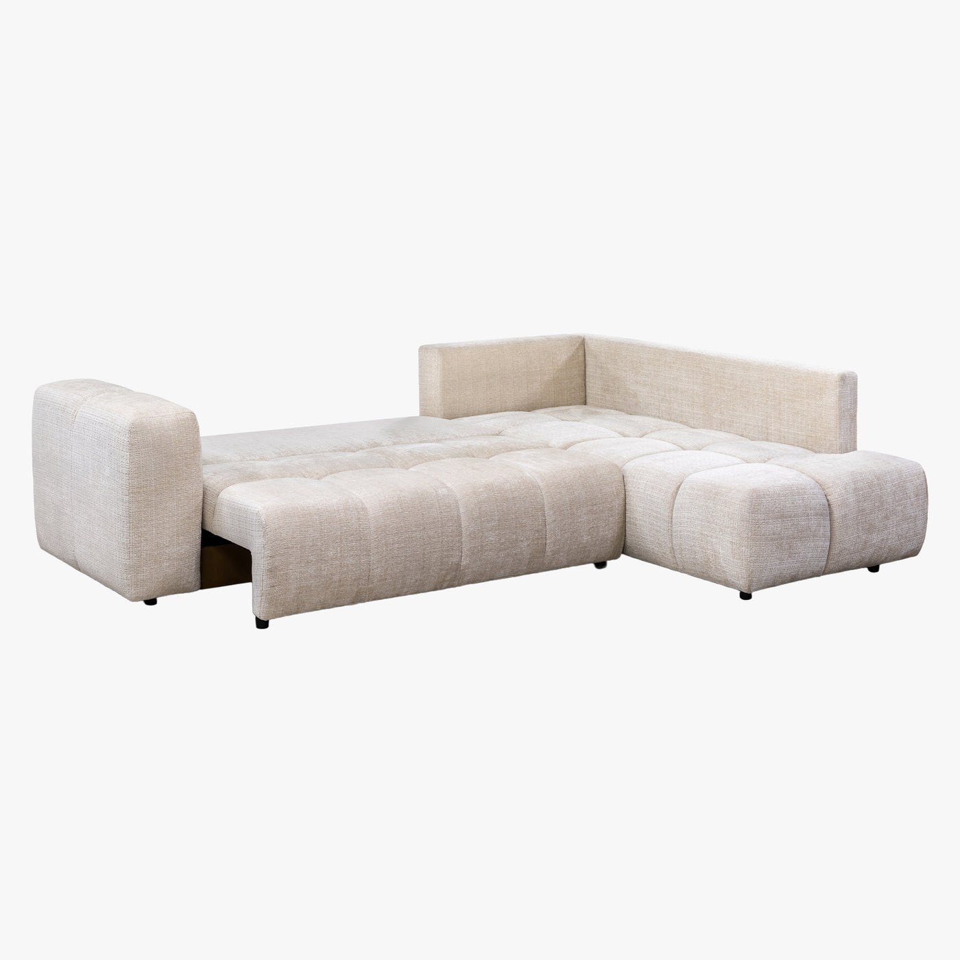 FANY Canapé d'angle convertible en tissu beige - Angle droit