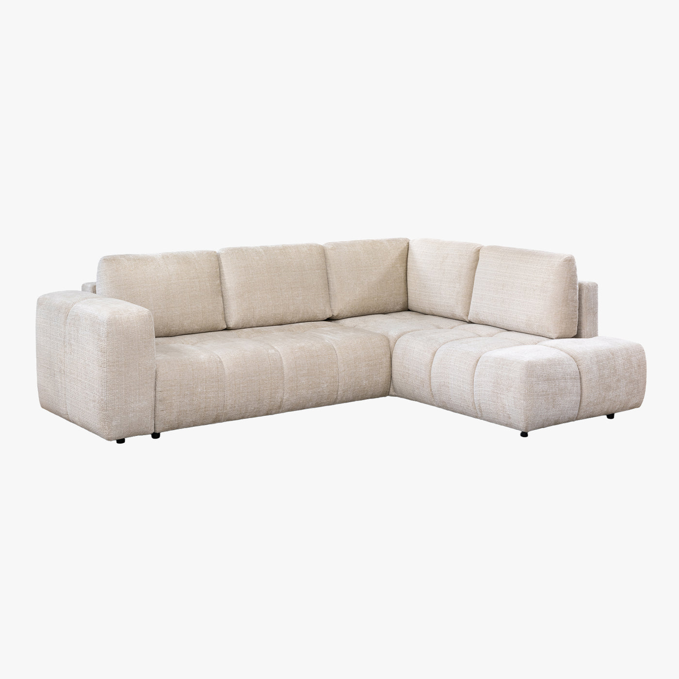 FANY Canapé d'angle convertible en tissu beige - Angle droit