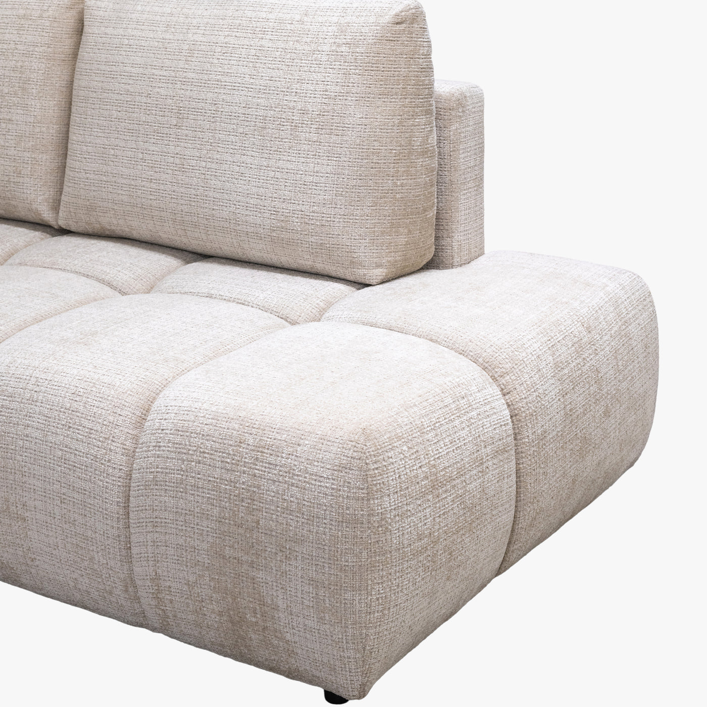 FANY Canapé d'angle convertible en tissu beige - Angle droit