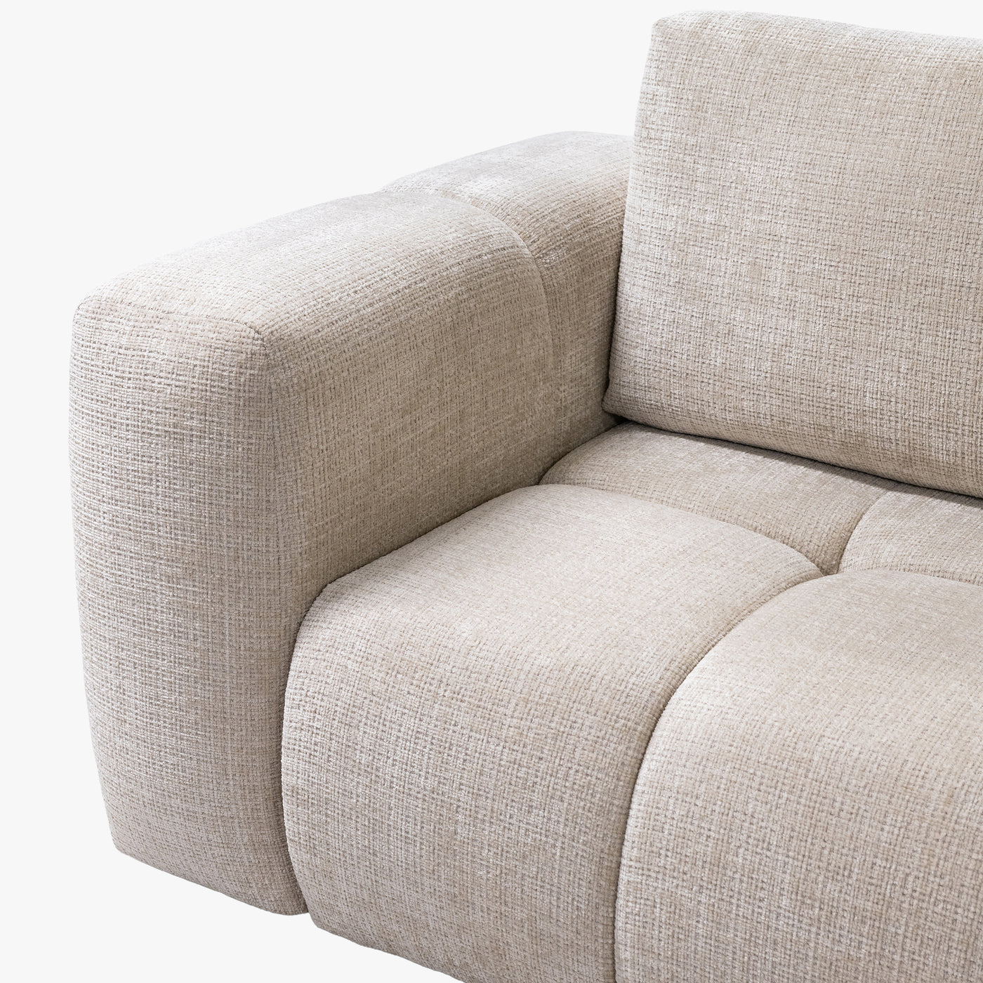 FANY Canapé d'angle convertible en tissu beige - Angle droit
