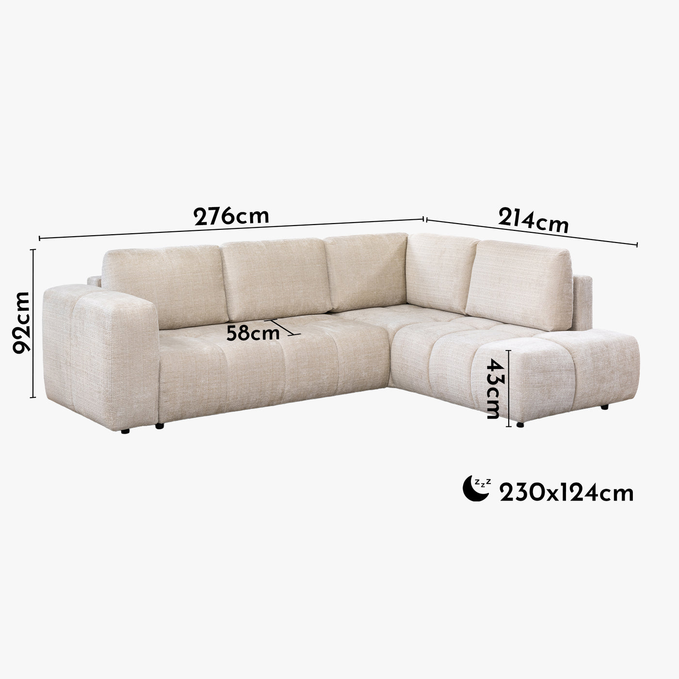 FANY Canapé d'angle convertible en tissu beige - Angle droit