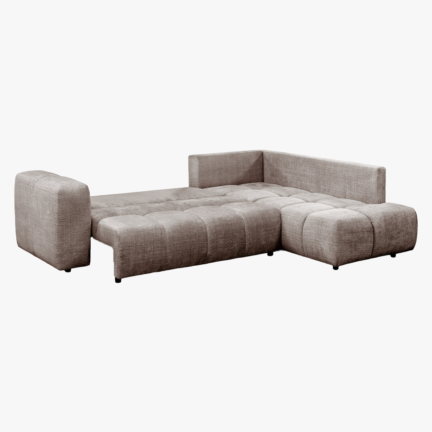 FANY Canapé d'angle convertible en tissu taupe - Angle droit