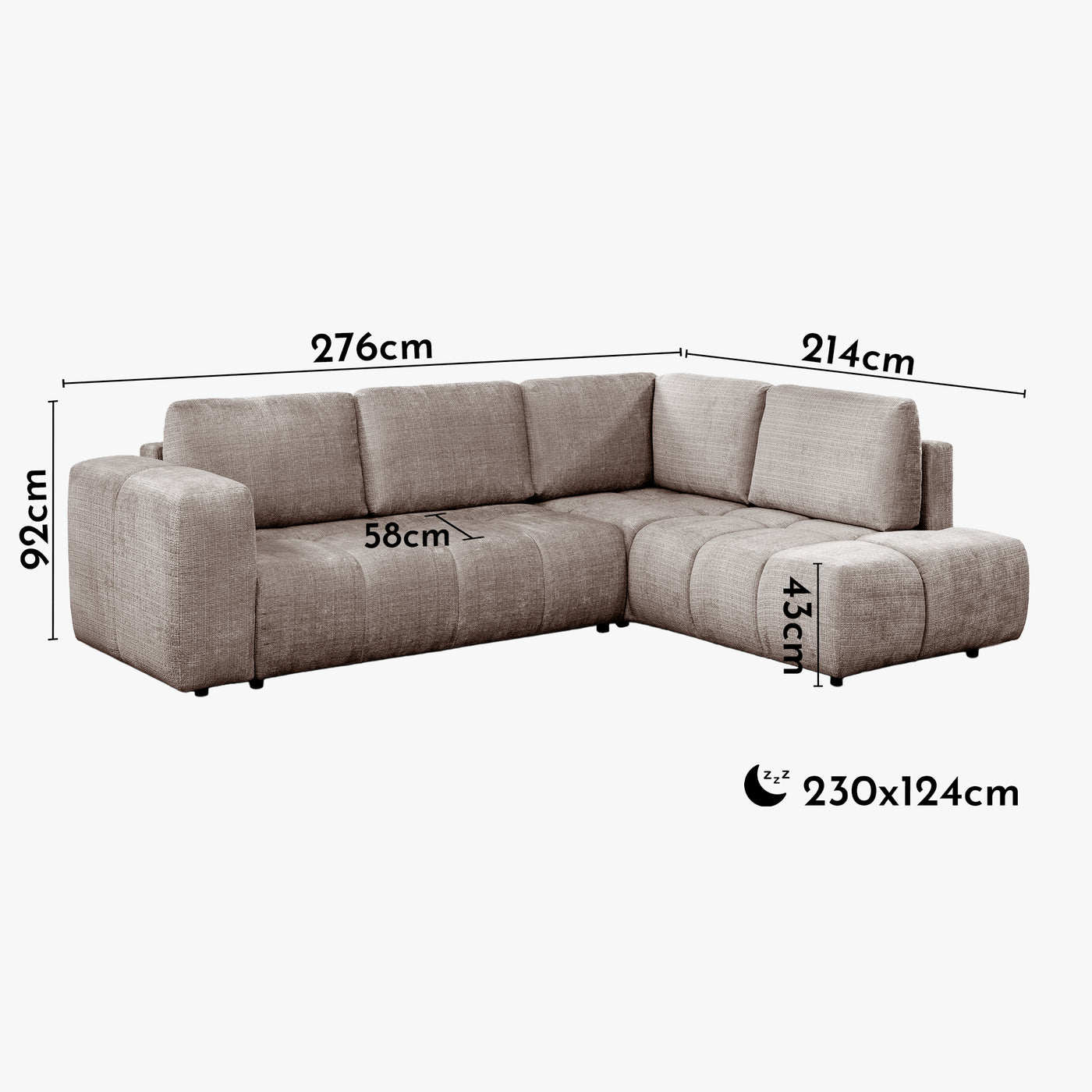 FANY Canapé d'angle convertible en tissu taupe - Angle droit