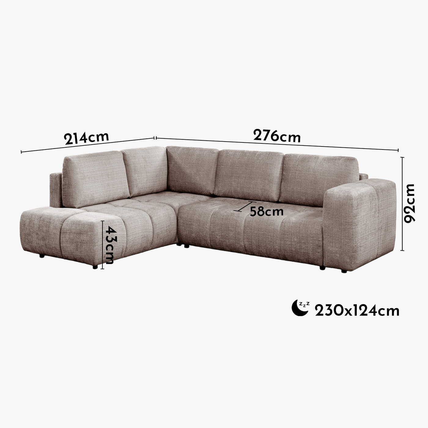 FANY Canapé d'angle convertible en tissu taupe - Angle gauche