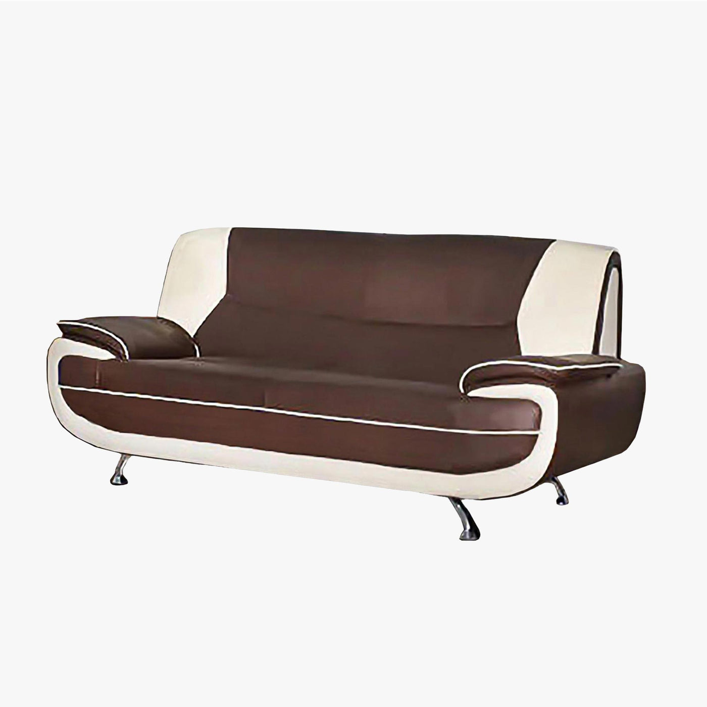 MUZA Canapé design 3 places en simili cuir marron et blanc