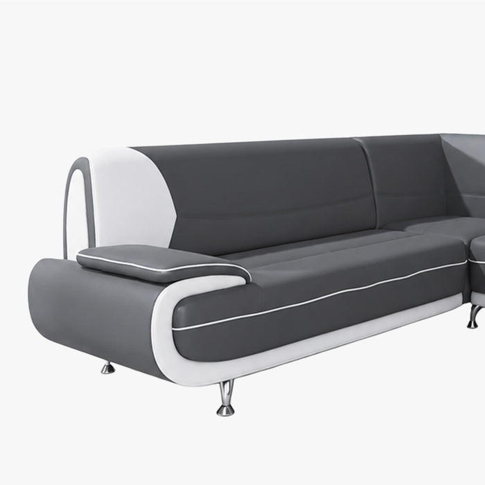 MUZA Canapé d'angle design en simili cuir gris et blanc