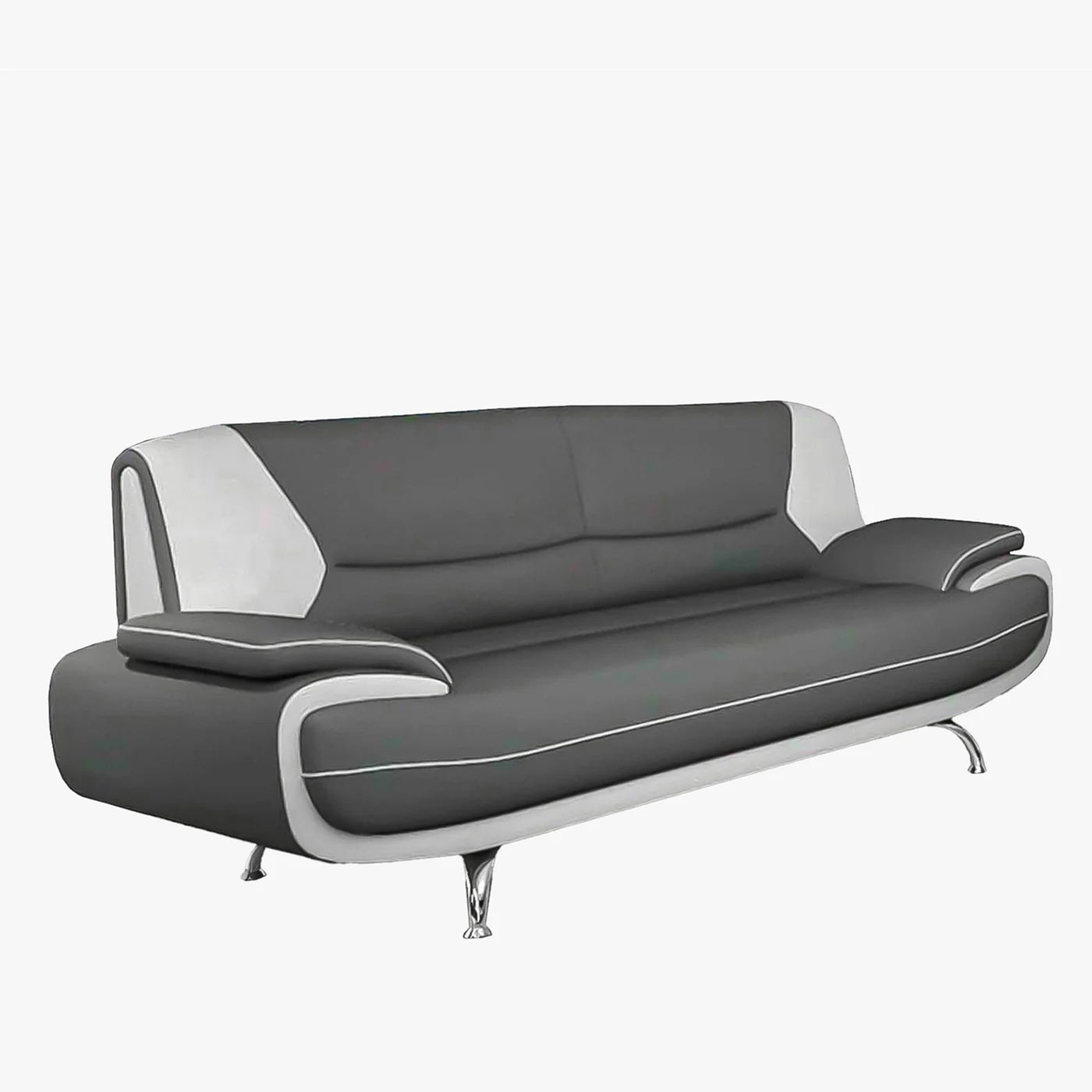 MUZA Canapé design 3 places en simili cuir gris et blanc