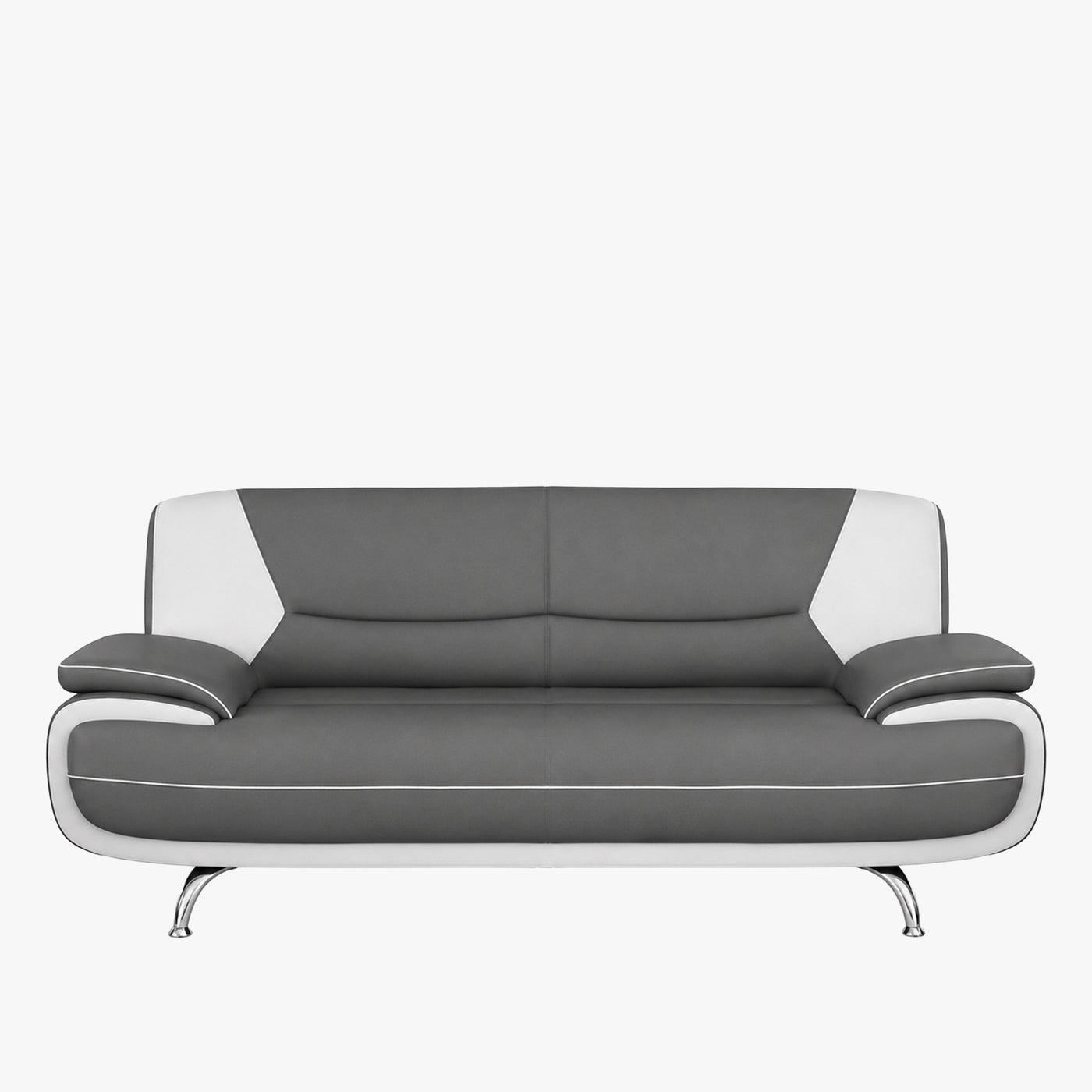 MUZA Canapé design 3 places en simili cuir gris et blanc