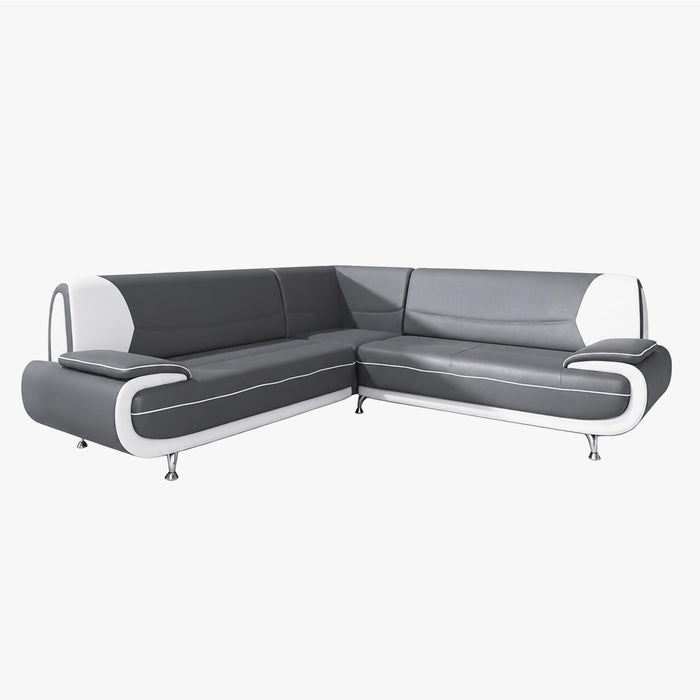 MUZA Canapé d'angle design en simili cuir gris et blanc