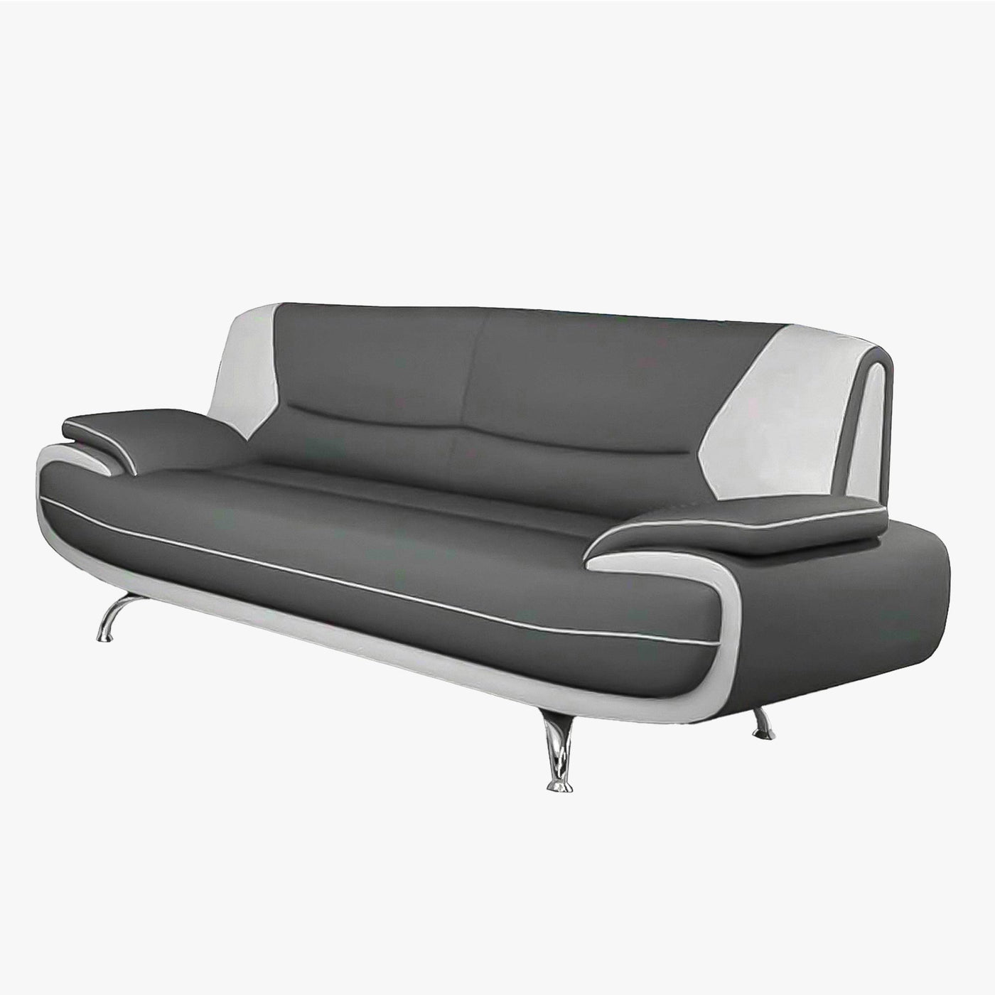 MUZA Canapé design 3 places en simili cuir gris et blanc