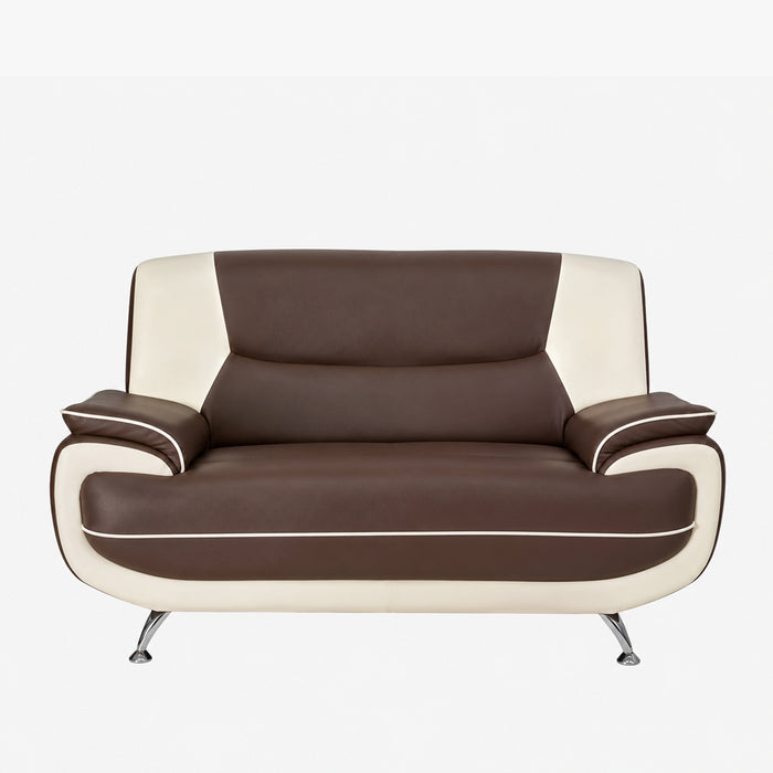 MUZA Canapé design 2 places en simili cuir marron et blanc