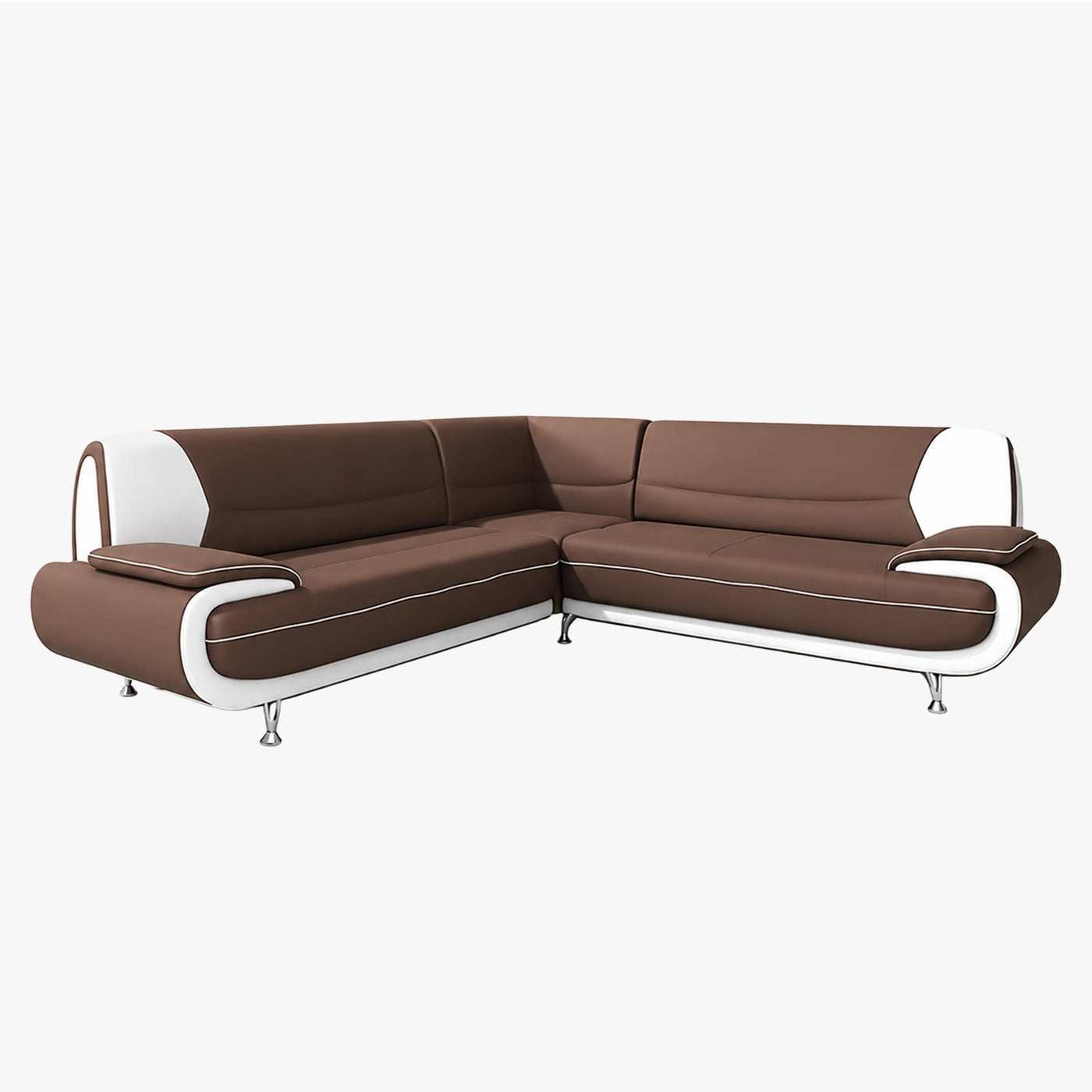 MUZA Canapé d'angle design en simili cuir marron et blanc