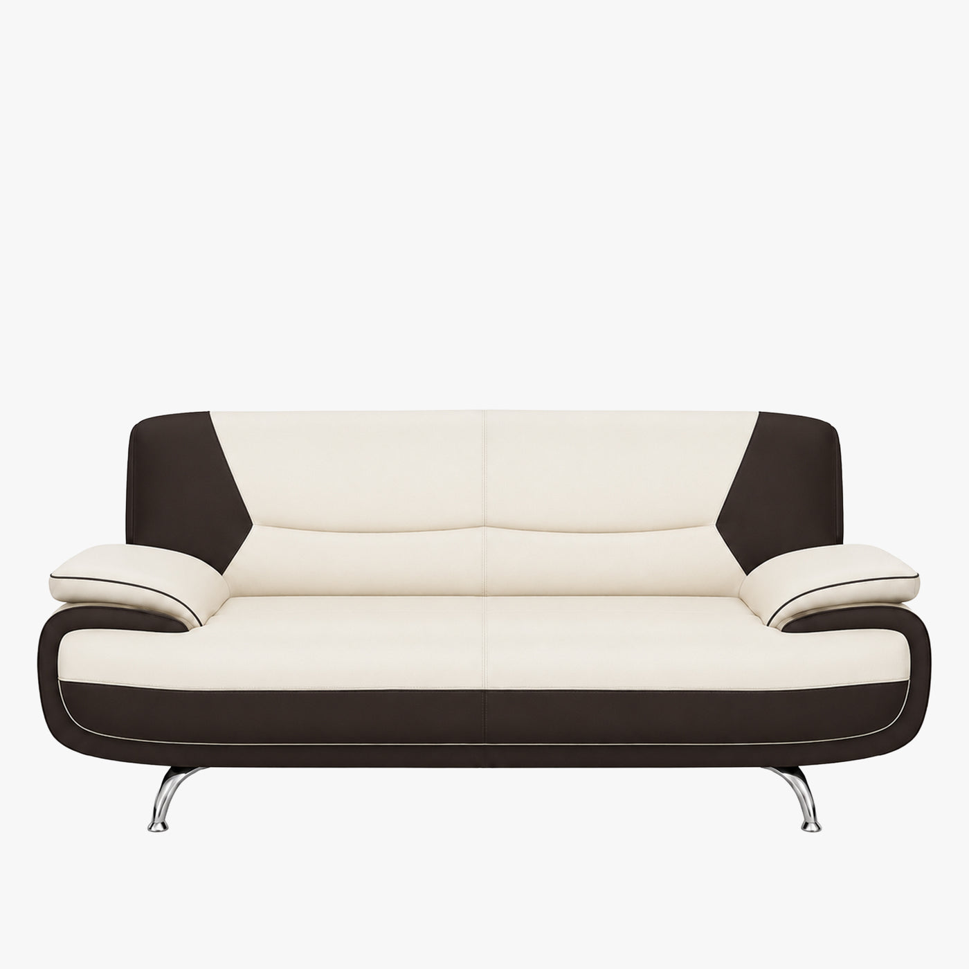 MUZA Canapé design 3 places en simili cuir blanc et noir