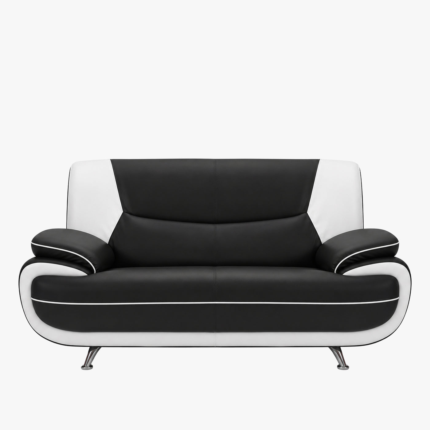 MUZA Canapé design 2 places en simili cuir noir et blanc