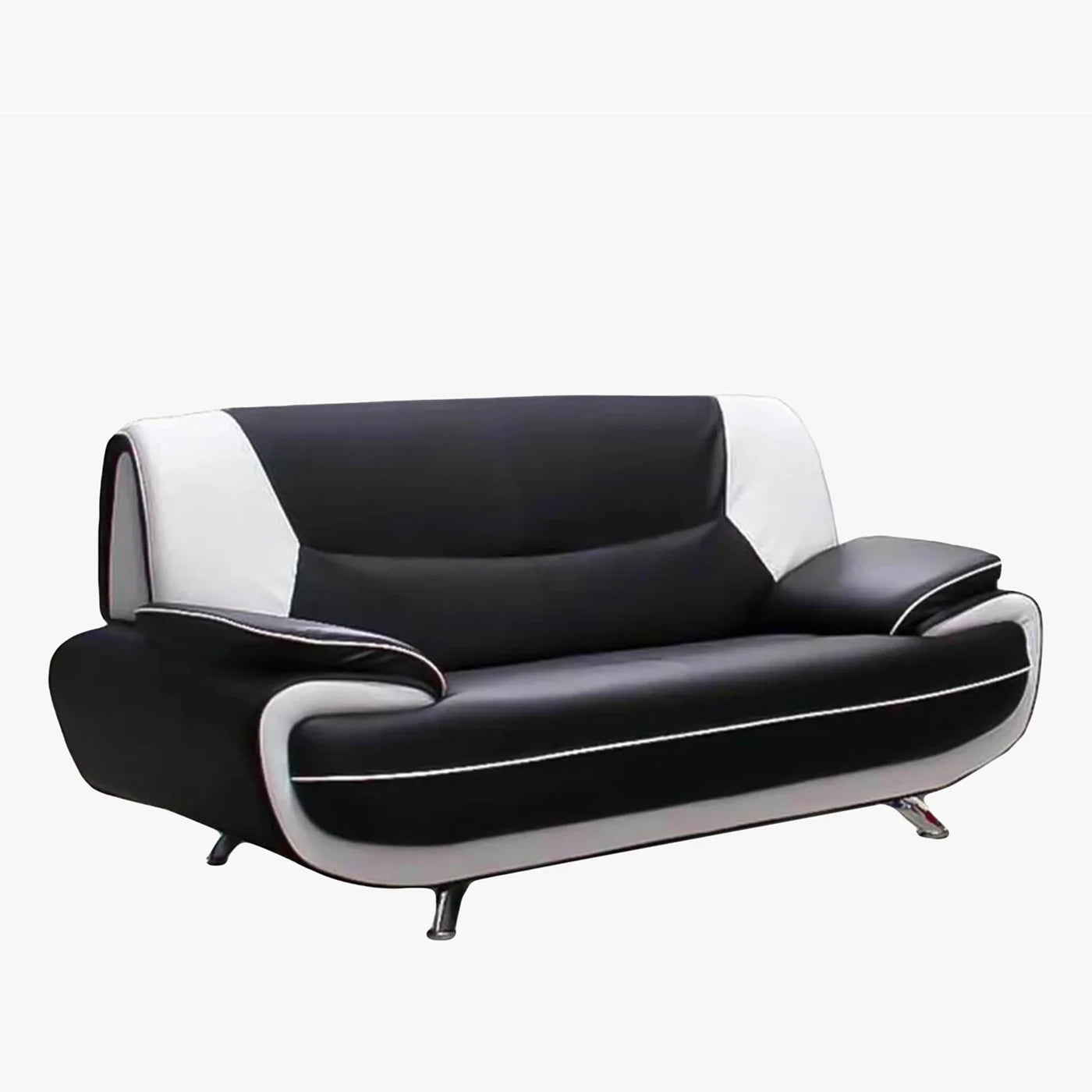 MUZA Canapé design 3 places en simili cuir noir et blanc