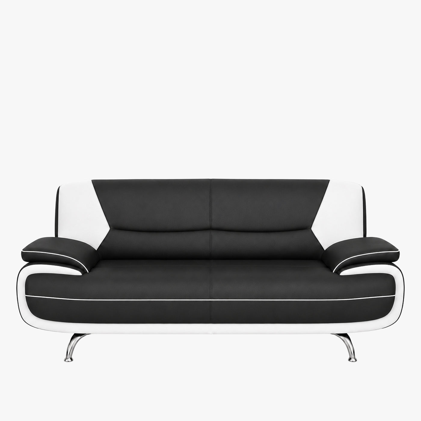 MUZA Canapé design 3 places en simili cuir noir et blanc