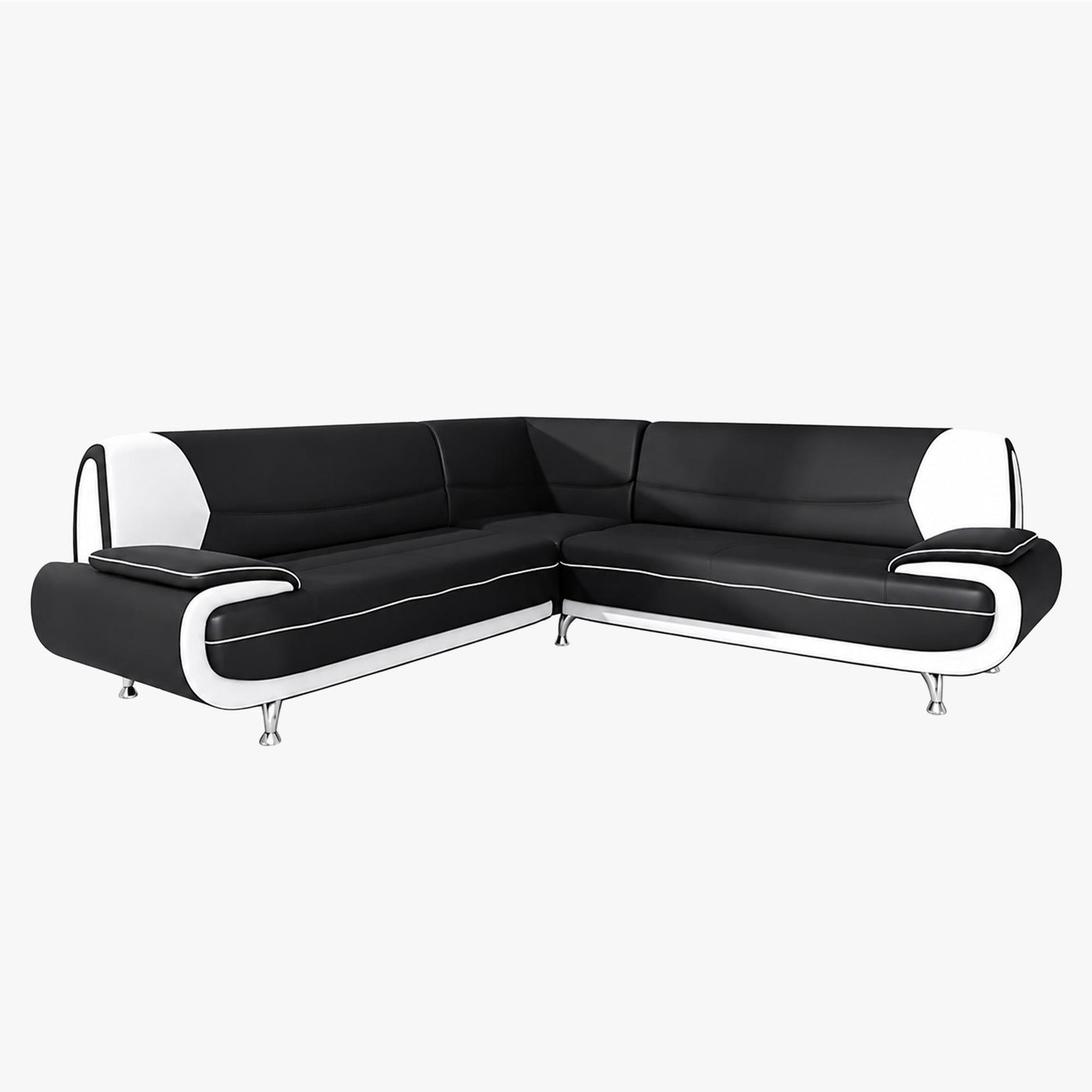 MUZA Canapé d'angle design en simili cuir noir et blanc