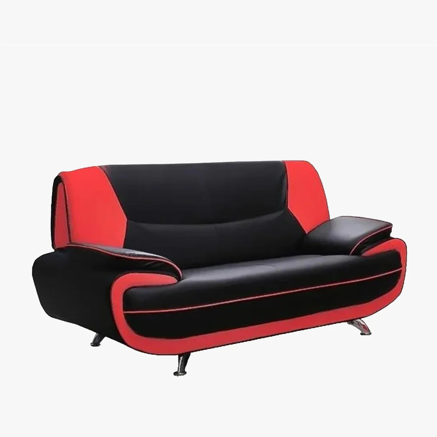 MUZA Canapé design 2 places en simili cuir noir et rouge