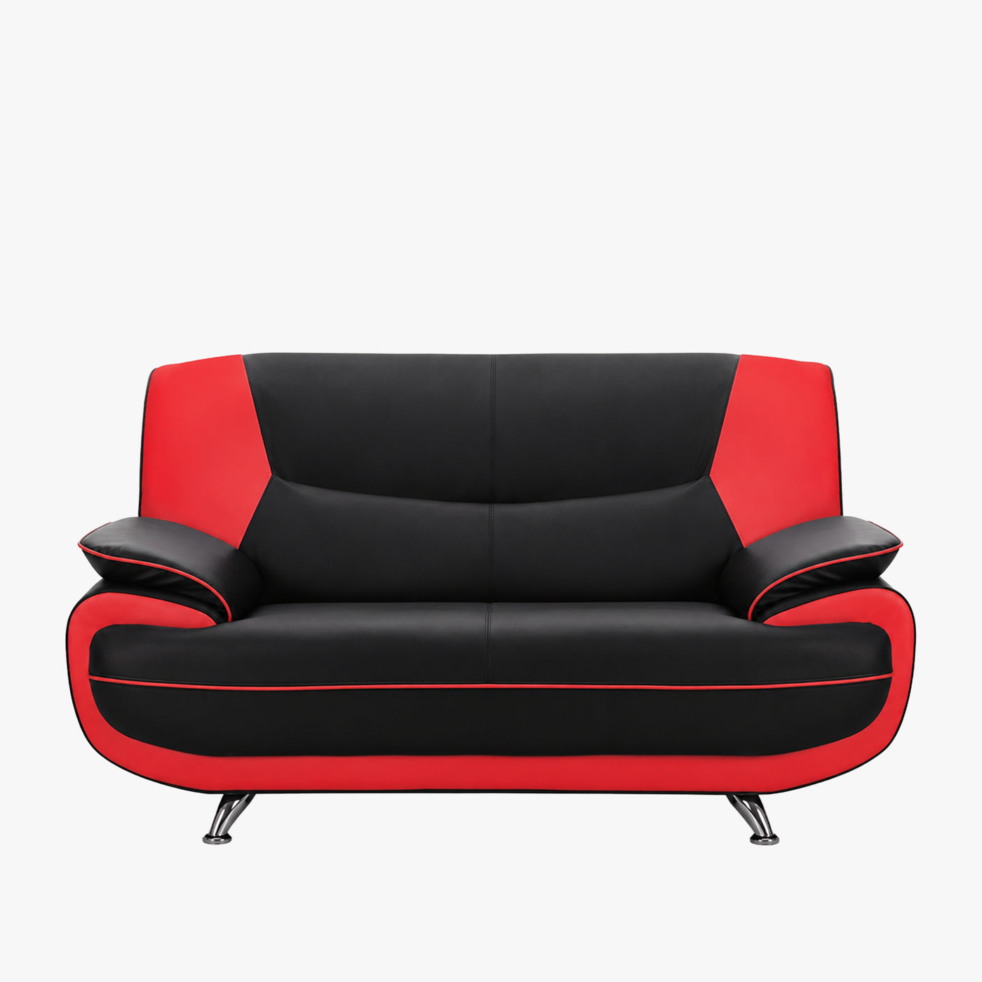 MUZA Canapé design 2 places en simili cuir noir et rouge