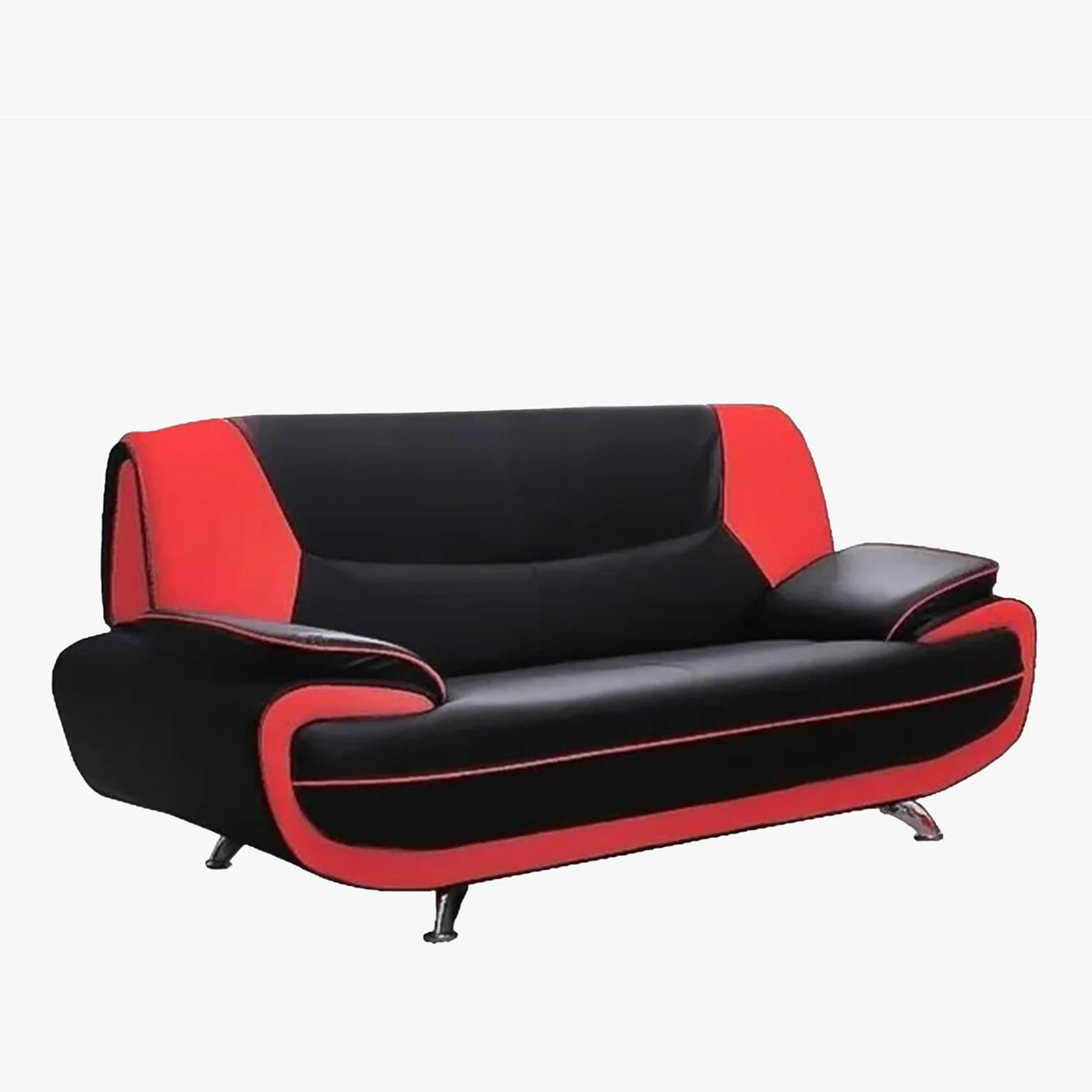 MUZA Canapé design 3 places en simili cuir noir et rouge
