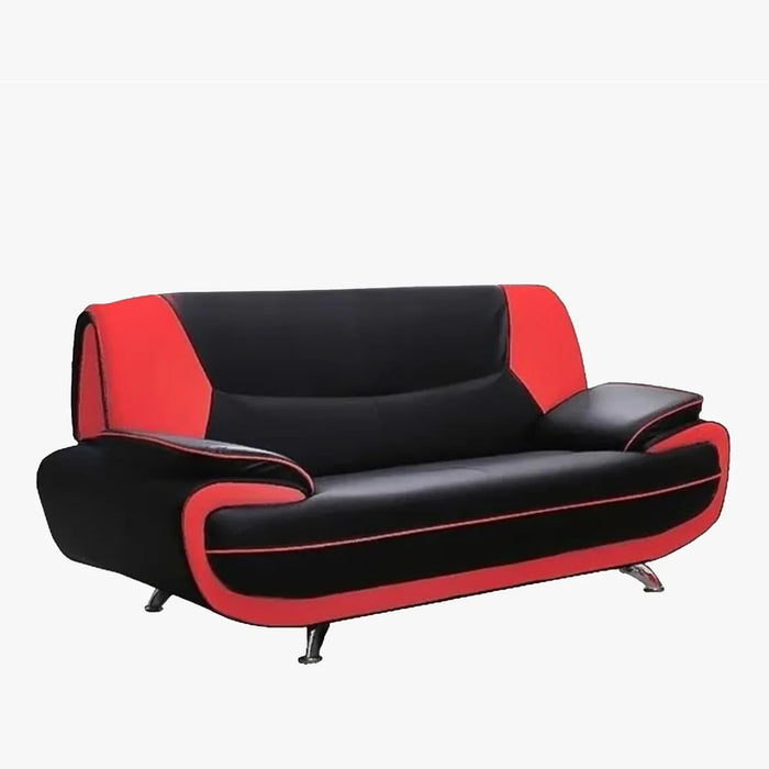 MUZA Canapé design 3 places en simili cuir noir et rouge