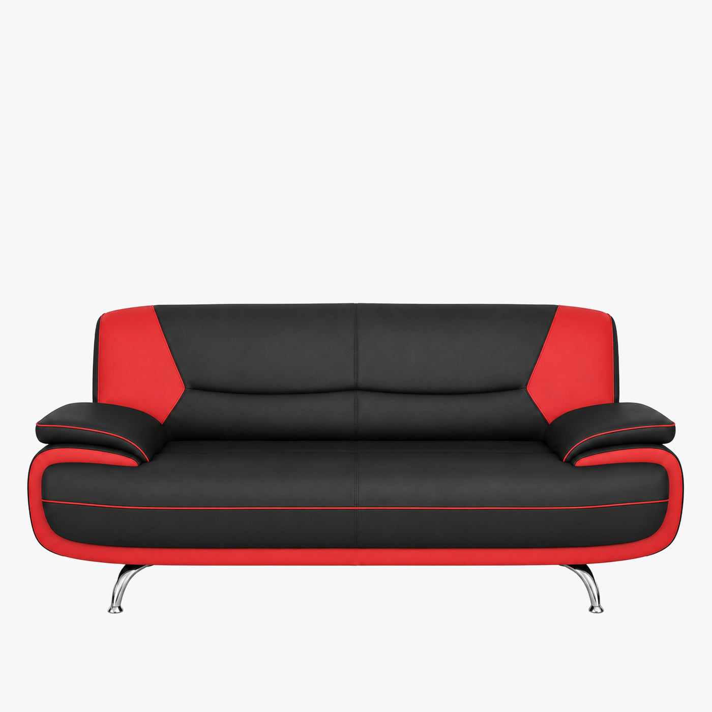 MUZA Canapé design 3 places en simili cuir noir et rouge